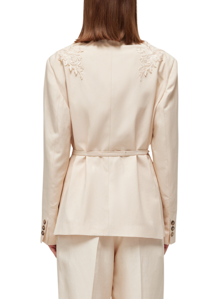 Blugirl giacca blazer doppiopetto misto lino con ricami rosa cipria RA6091T8823 P9545 BLUGIRL 