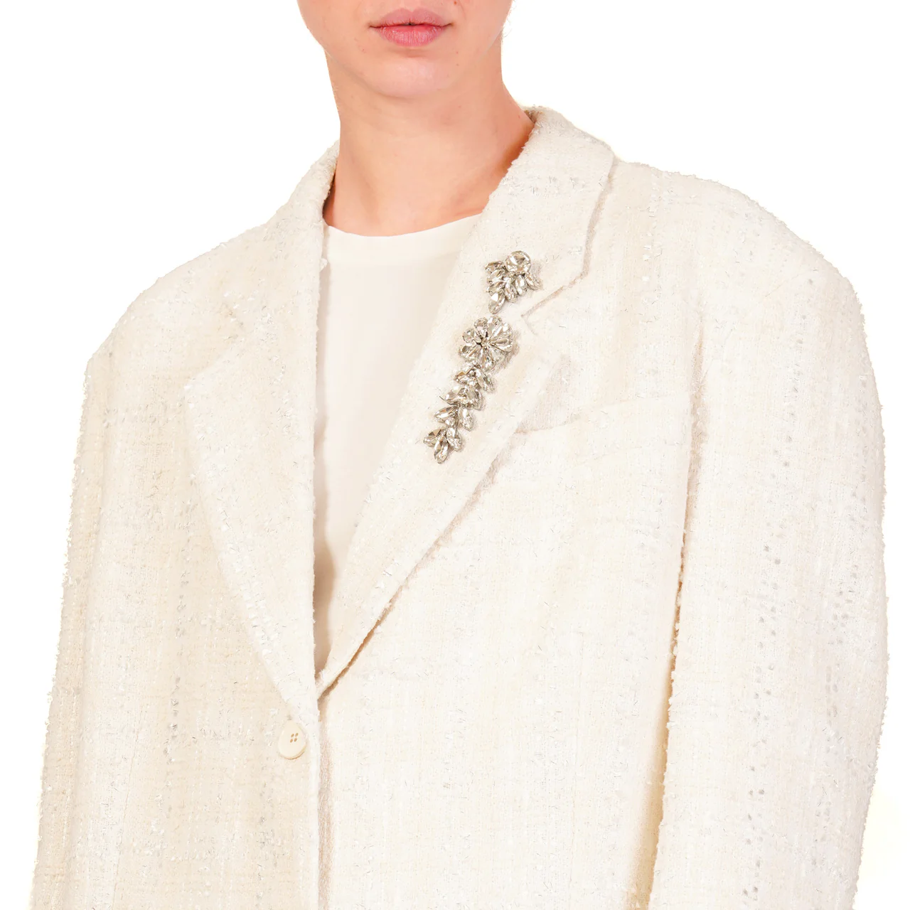 Vicolo giacca blazer monopetto in tweed lurex bianco latte