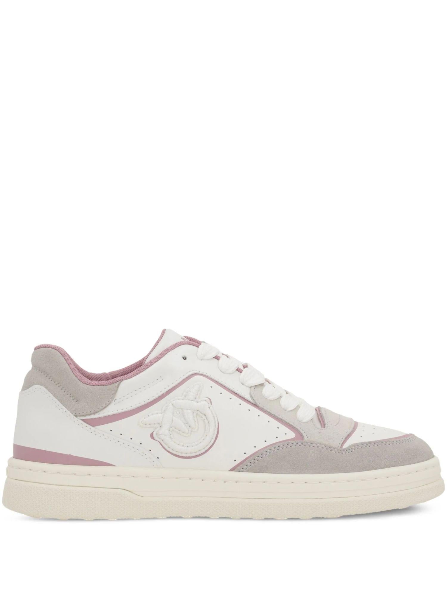 Pinko sneakers Mandy in pelle e suede con logo bianco grigio rosa