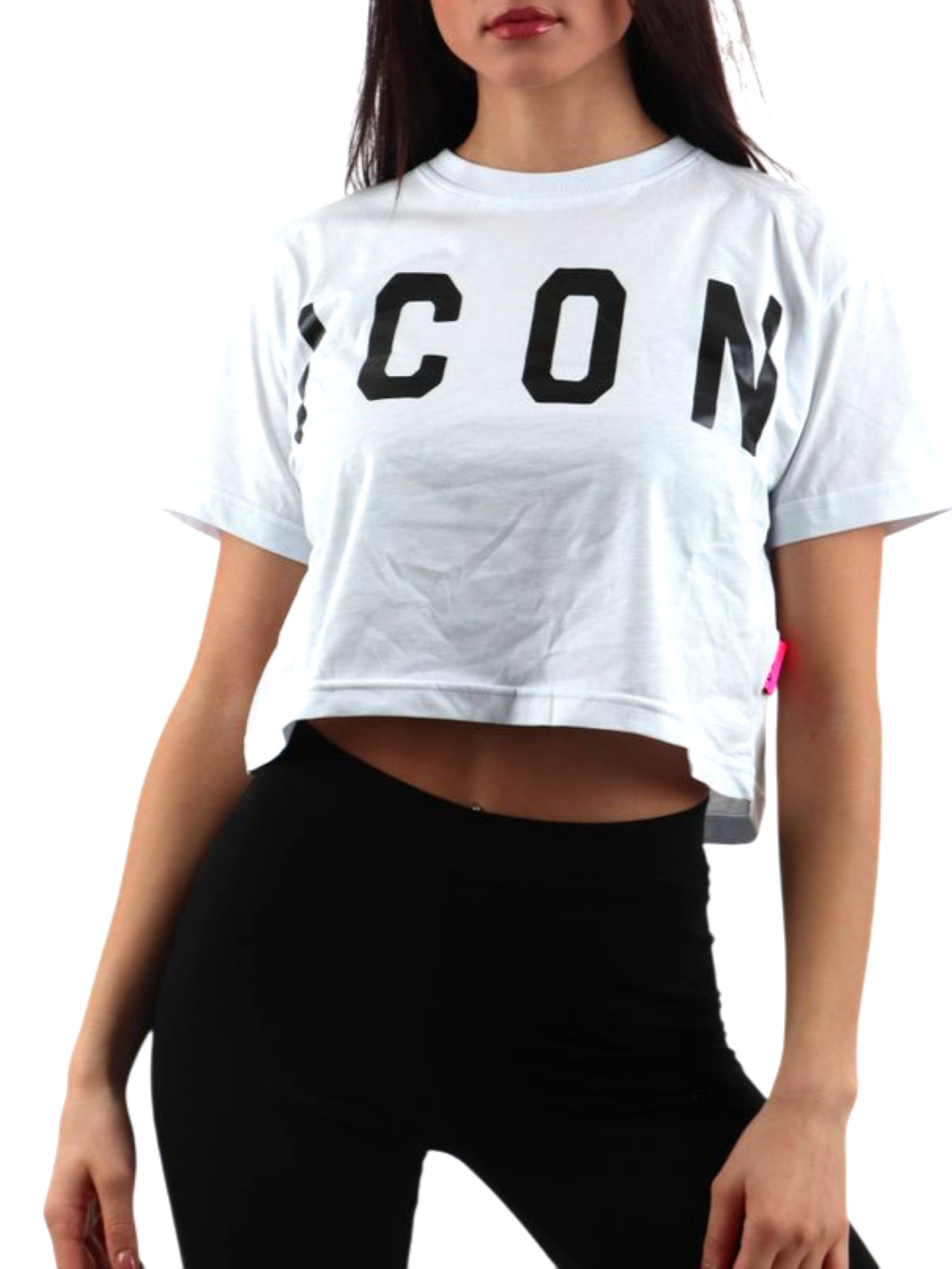 Icon T-shirt crop manica corta con logo bianco