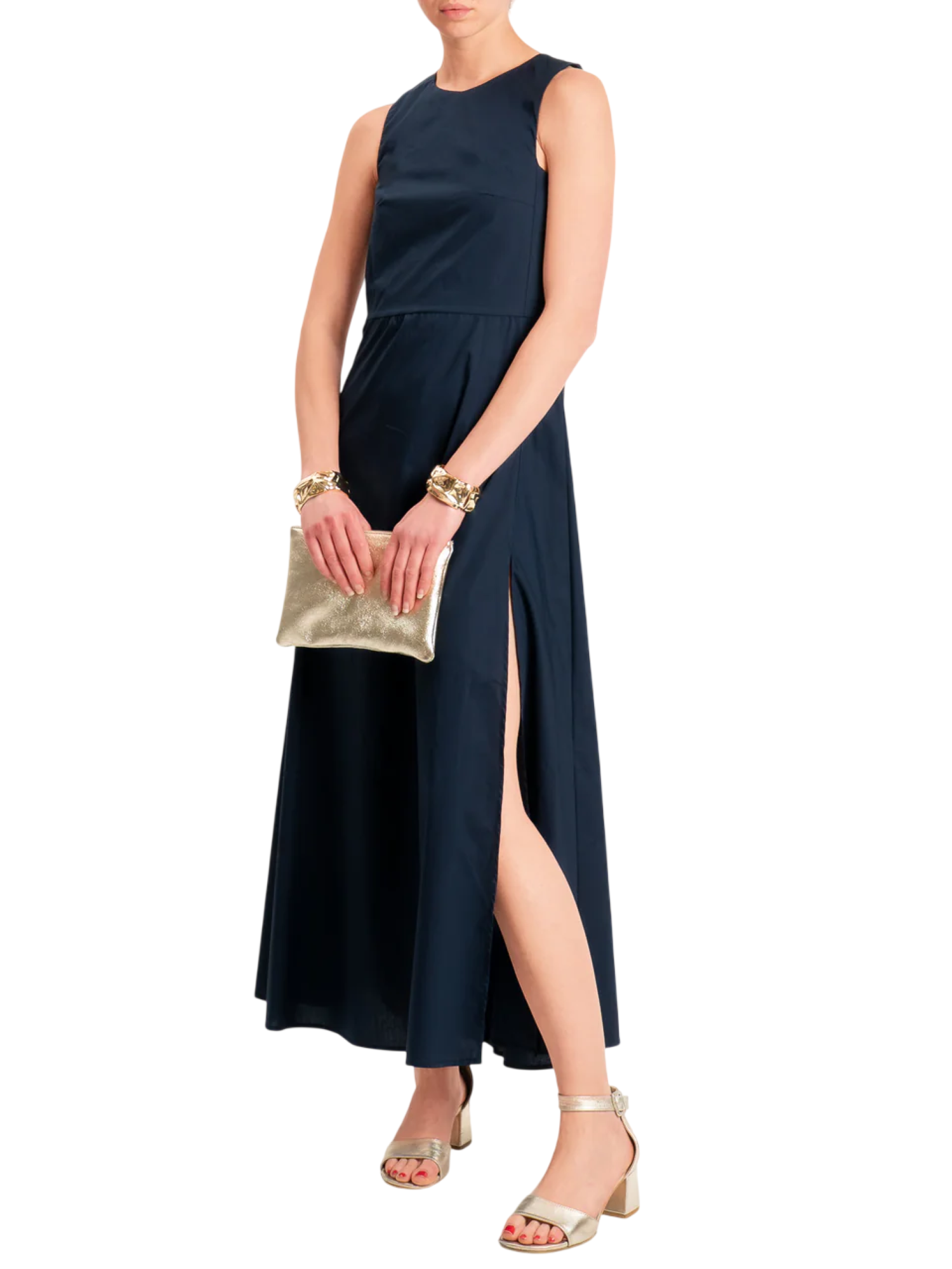 Vicolo abito lungo smanicato in cotone blu TAB1814 BLU VICOLO 