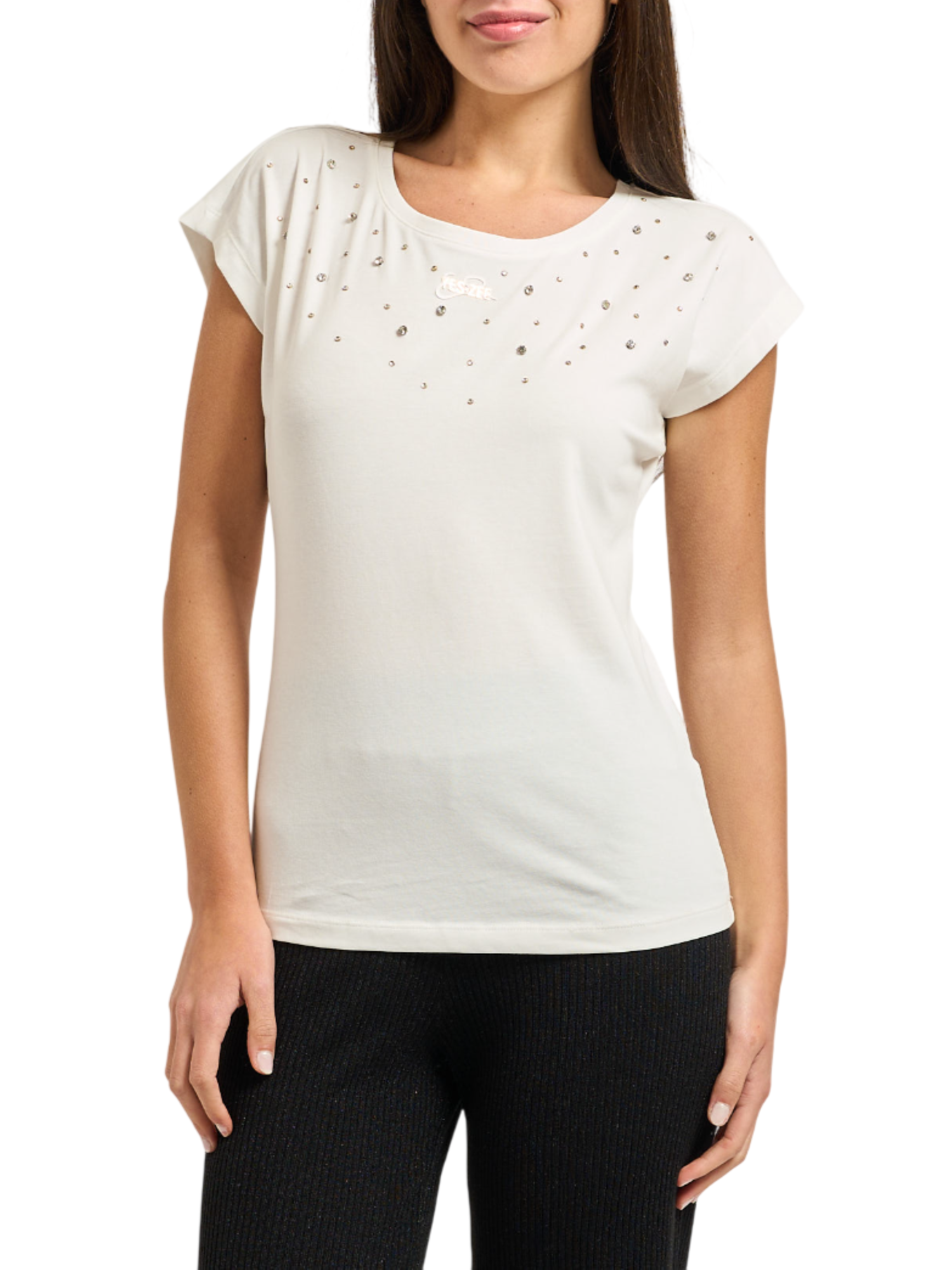 Yes Zee T-shirt manica corta con strass panna T275-S700 0107 YES-ZEE 