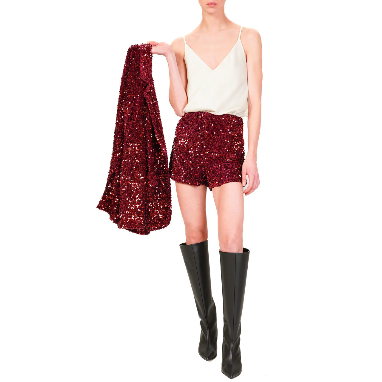 Tensione In shorts con paillettes all over bordeaux