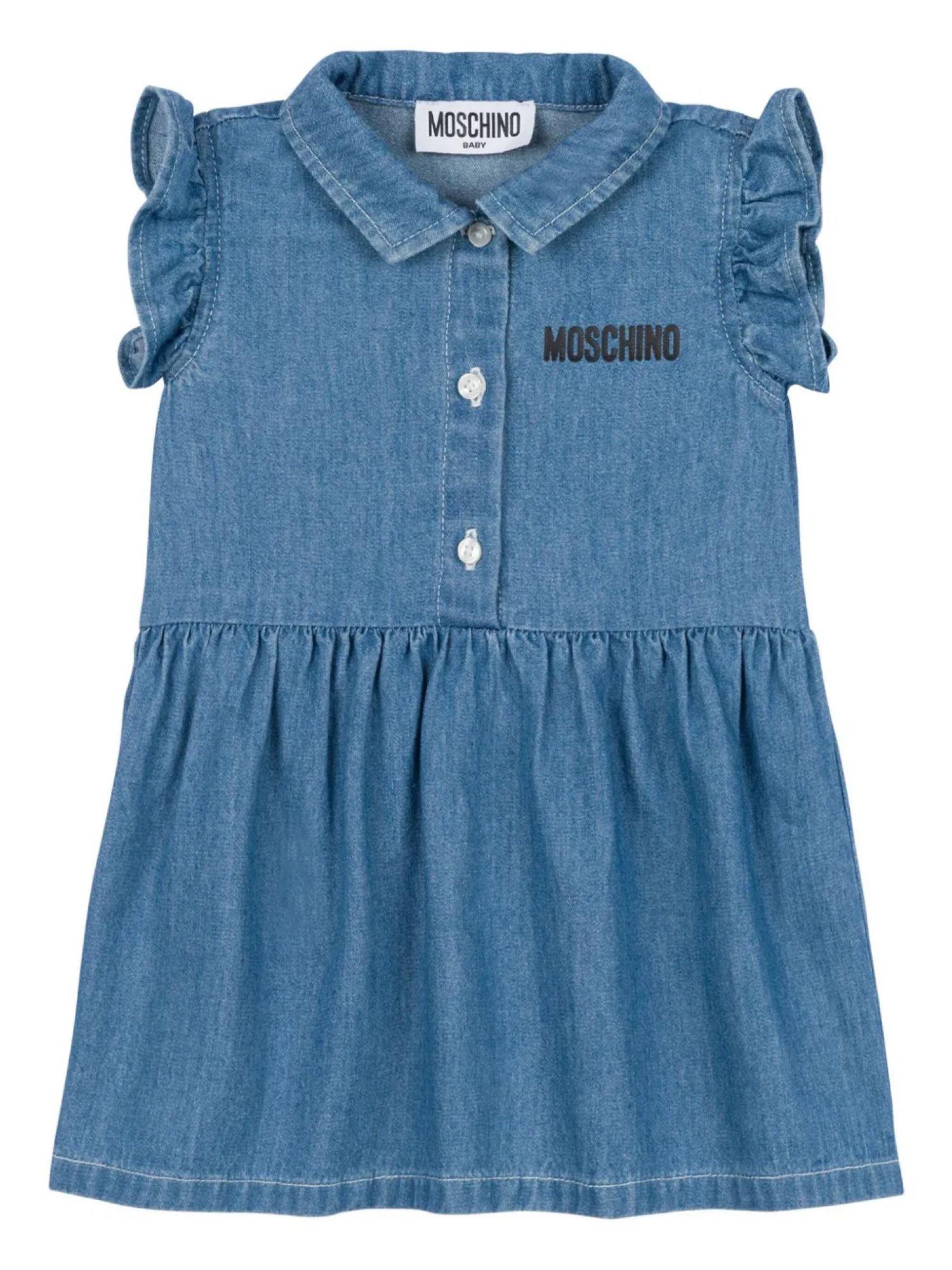 Moschino abito neonata in denim con volant lavaggio blu MDV0BX-L0E13 40933 MOSCHINO 