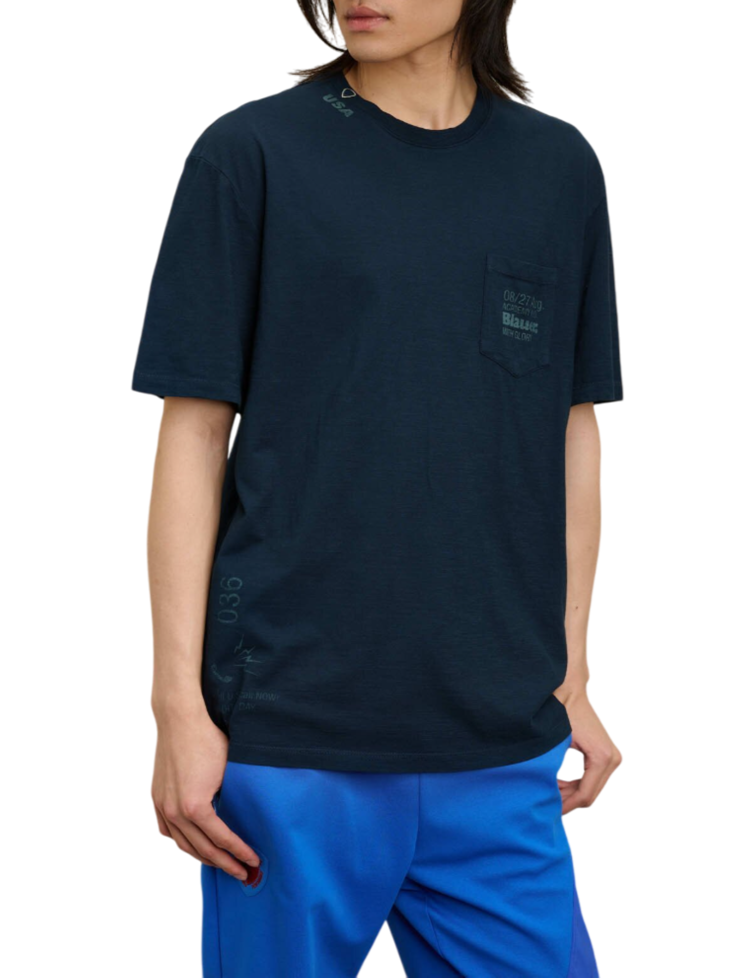 Blauer T-shirt maniche corte con taschino Greendale blu 25SBLUH02276-005695 888 BLAUER 