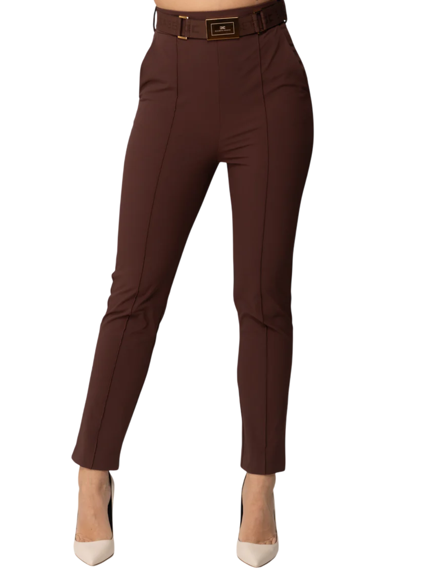 Elisabetta Franchi pantaloni slim in tessuto tecnico marrone PA13261 644 ELISABETTA FRANCHI 
