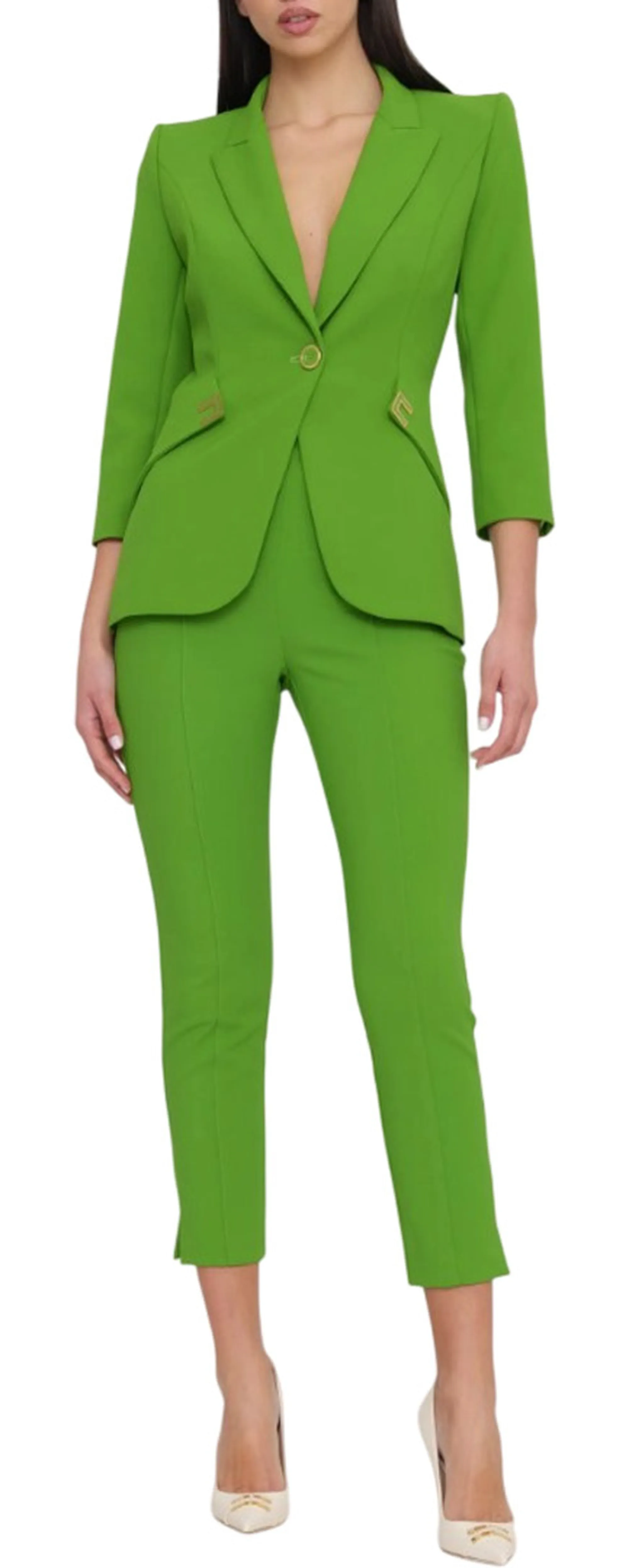 Elisabetta Franchi giacca blazer monopetto con dettagli logati verde GI21561 EV3 ELISABETTA FRANCHI 