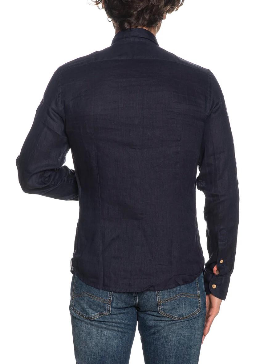 Yes Zee camicia maniche lunghe in lino con collo francese blu C505-UP00 0710 YES-ZEE 