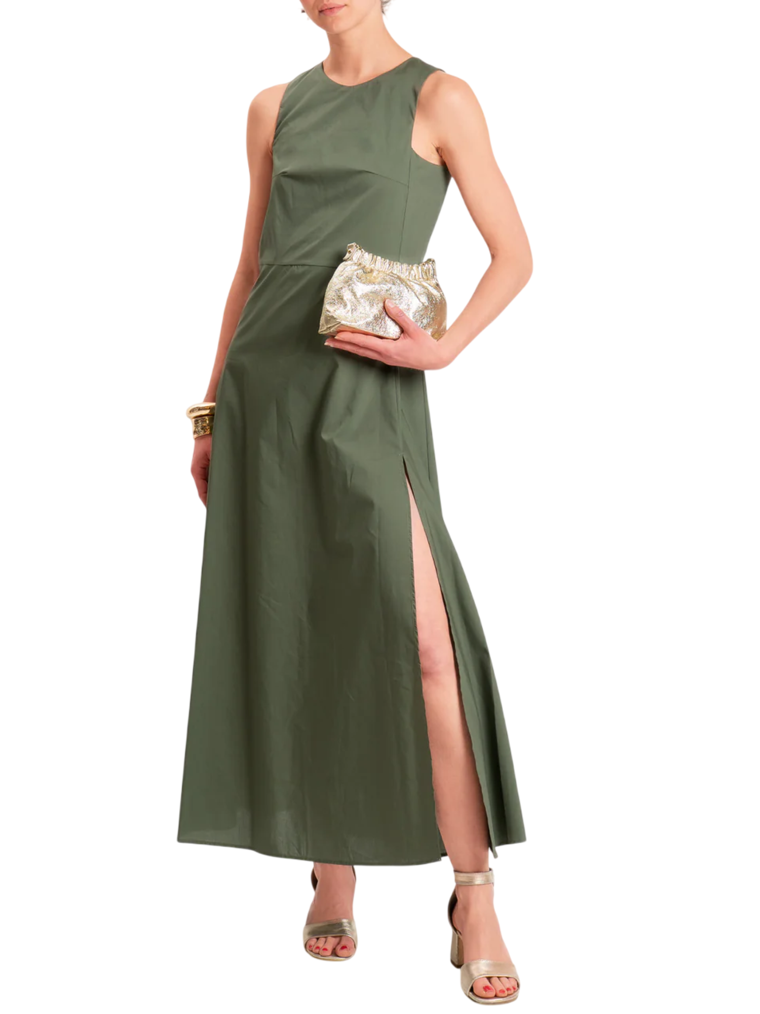 Vicolo abito lungo smanicato in cotone verde militare TAB1814 MILITARE VICOLO 