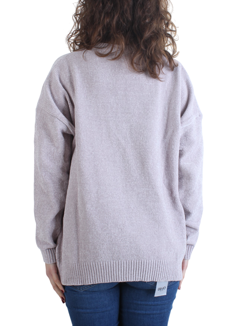 White Wise maglia girocollo in ciniglia rosa cipria WW19038 PERLA WHITE WISE 