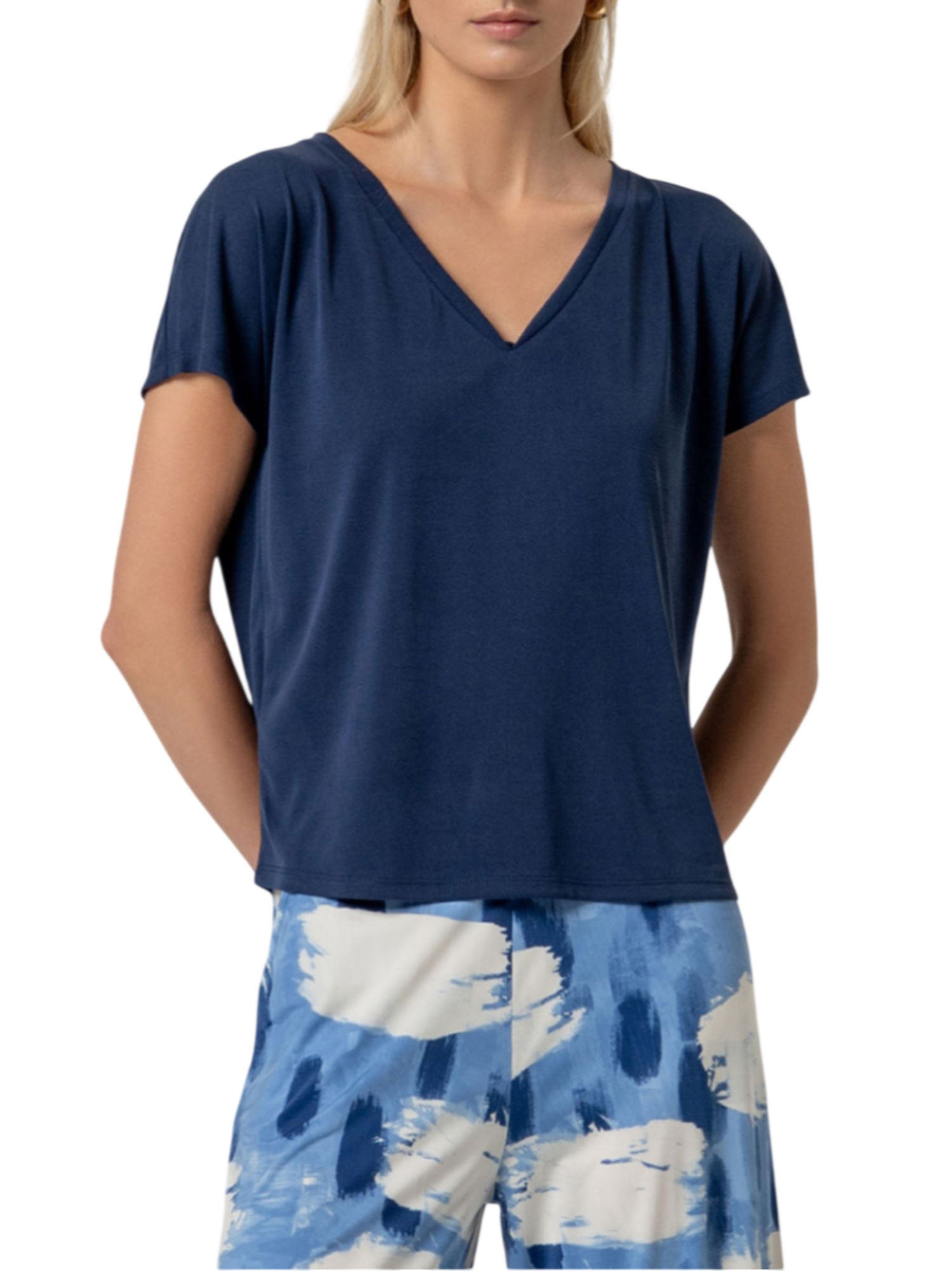 Surkana T-shirt scollo a V donna blu 526BAMO015 52 SURKANA 
