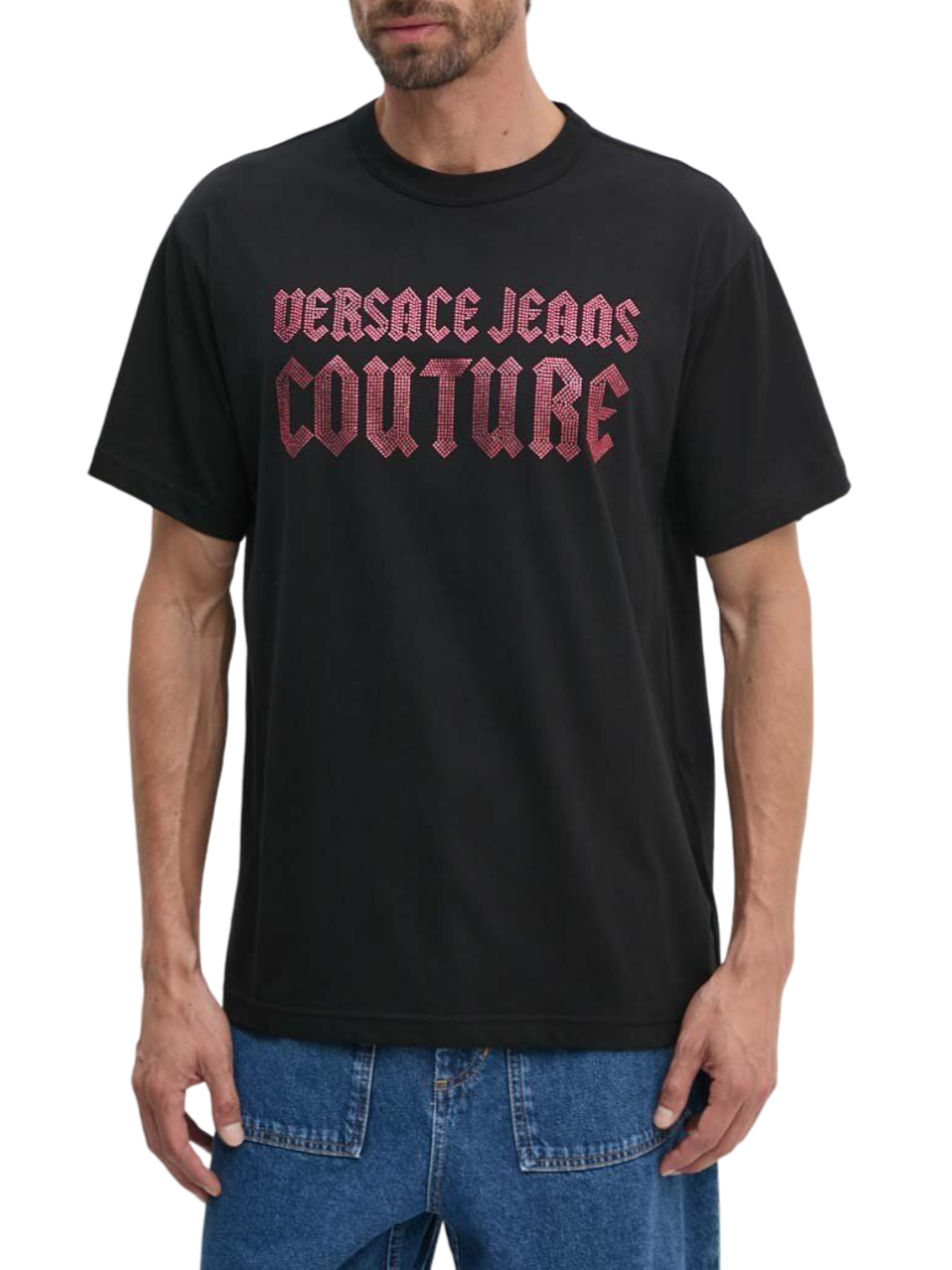 Versace Jeans Couture T-shirt manica corta con logo strass nero 77GAHL00-CJ01L 899 VERSACE Jeans Couture 
