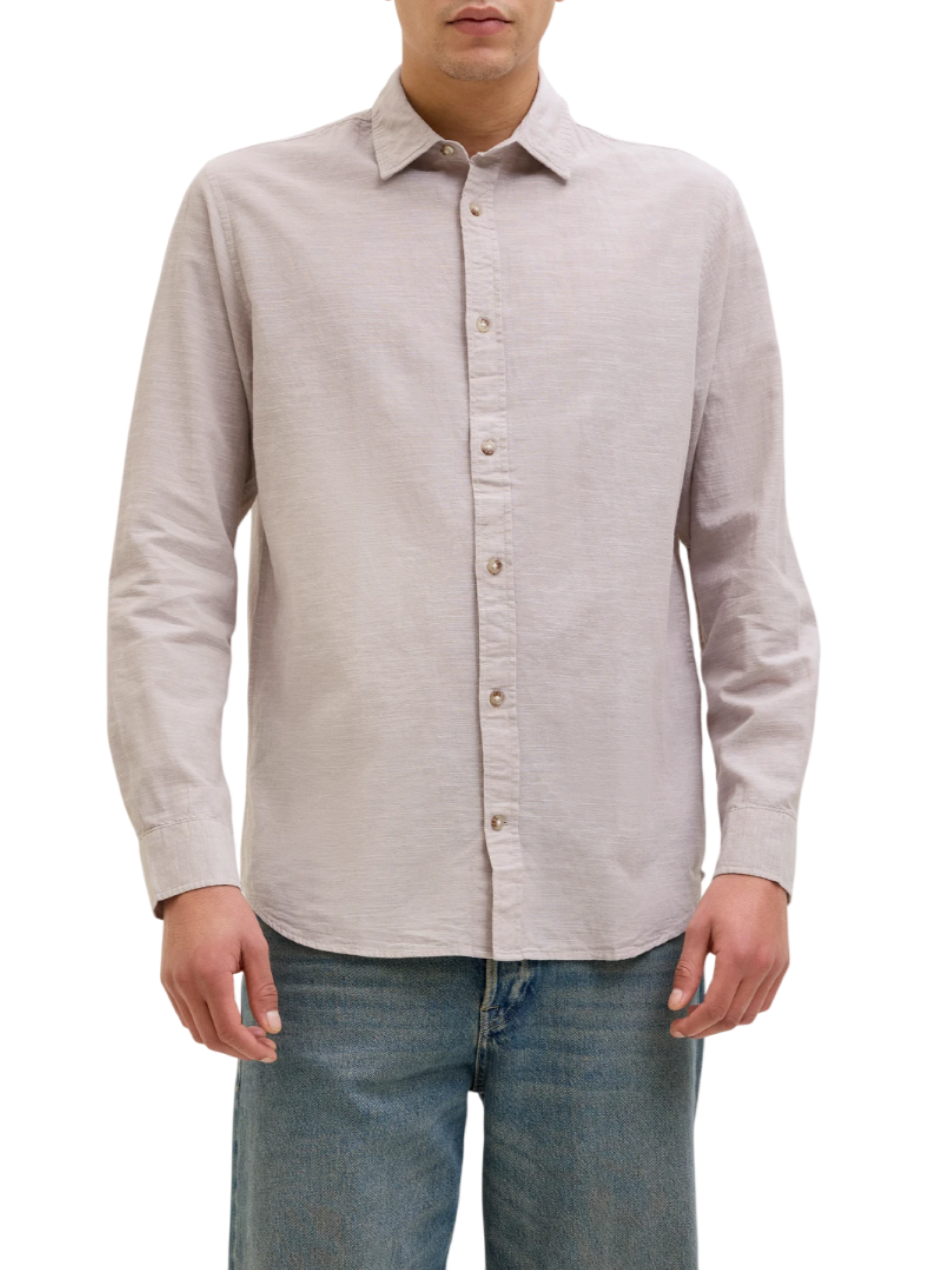 Jack&Jones camicia manica lunga in misto lino tortora 12269315 CROCKERY JACK&JONES 