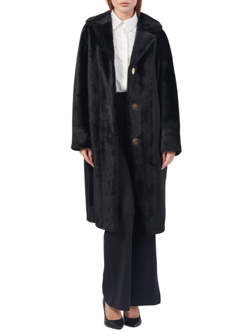 Yes Zee cappotto lungo reversibile in ecopelliccia nero O027-KV00 0801 YES-ZEE 