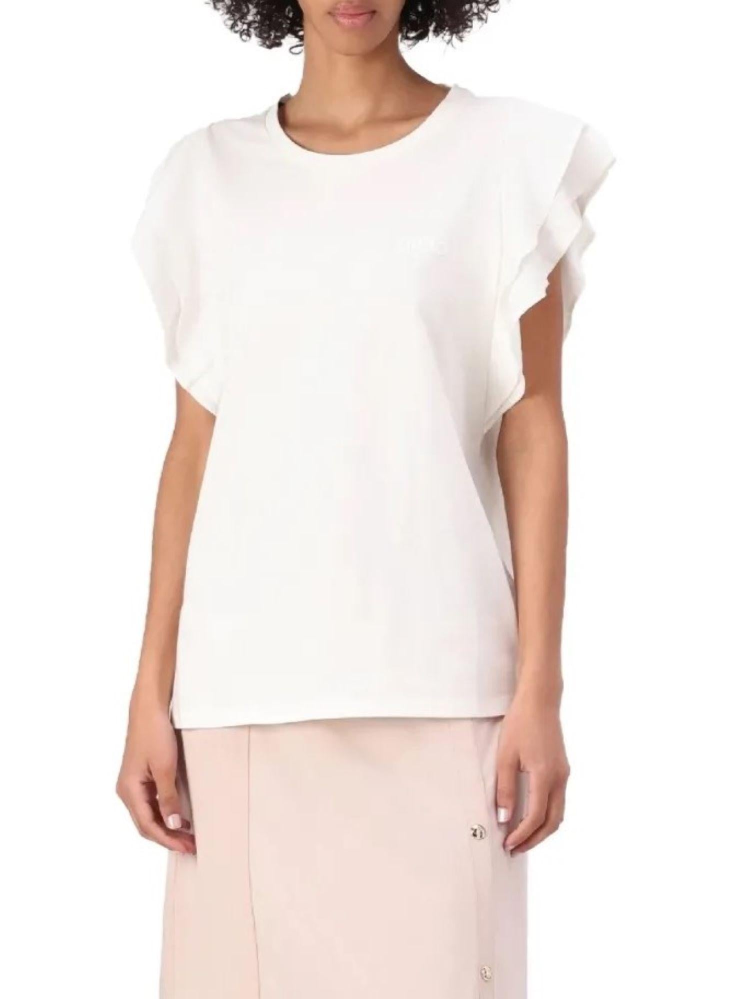 Liu Jo T-shirt manica corta con volant bianco latte