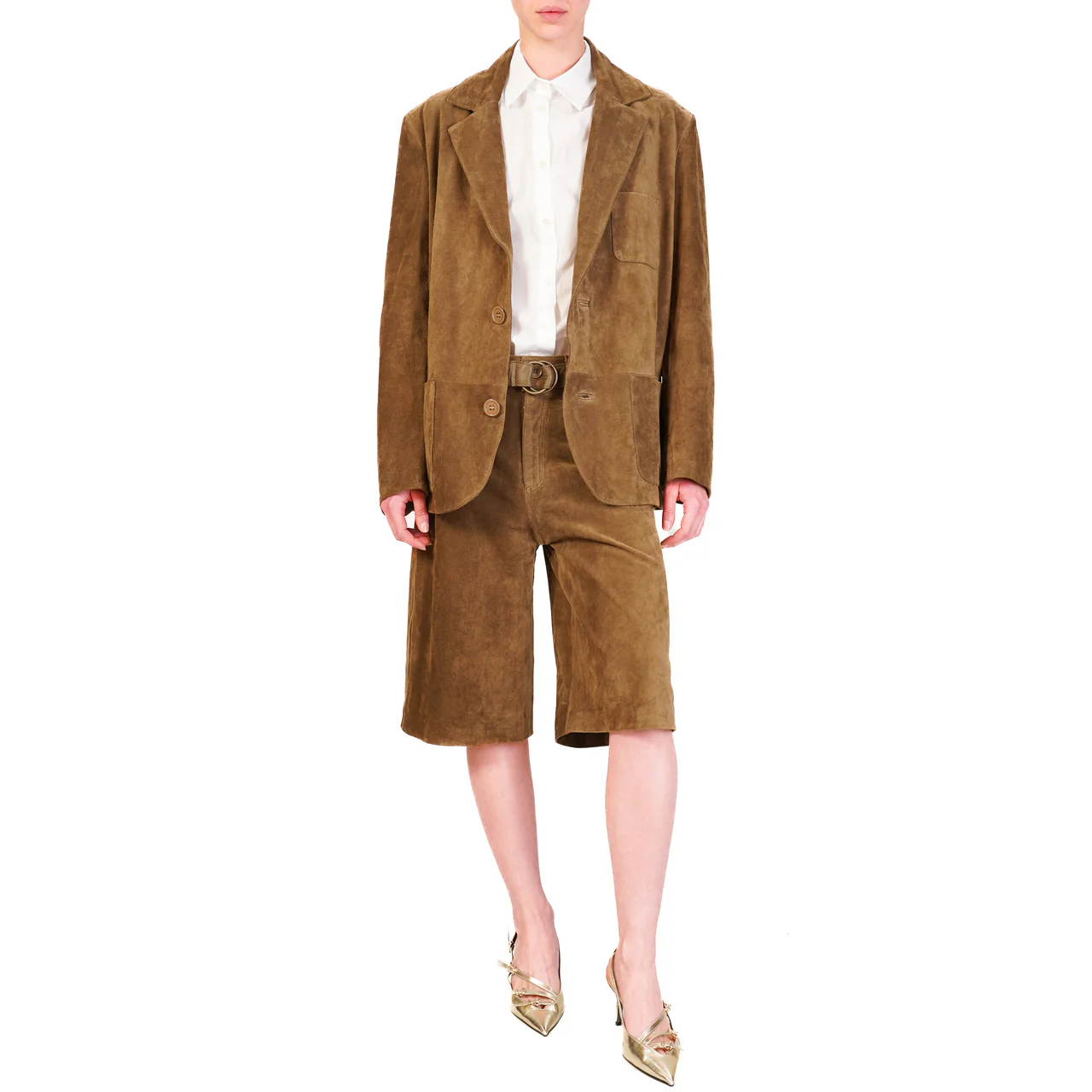 Vicolo giacca blazer in pelle scamosciata marrone fango TD0099 FANGO VICOLO 