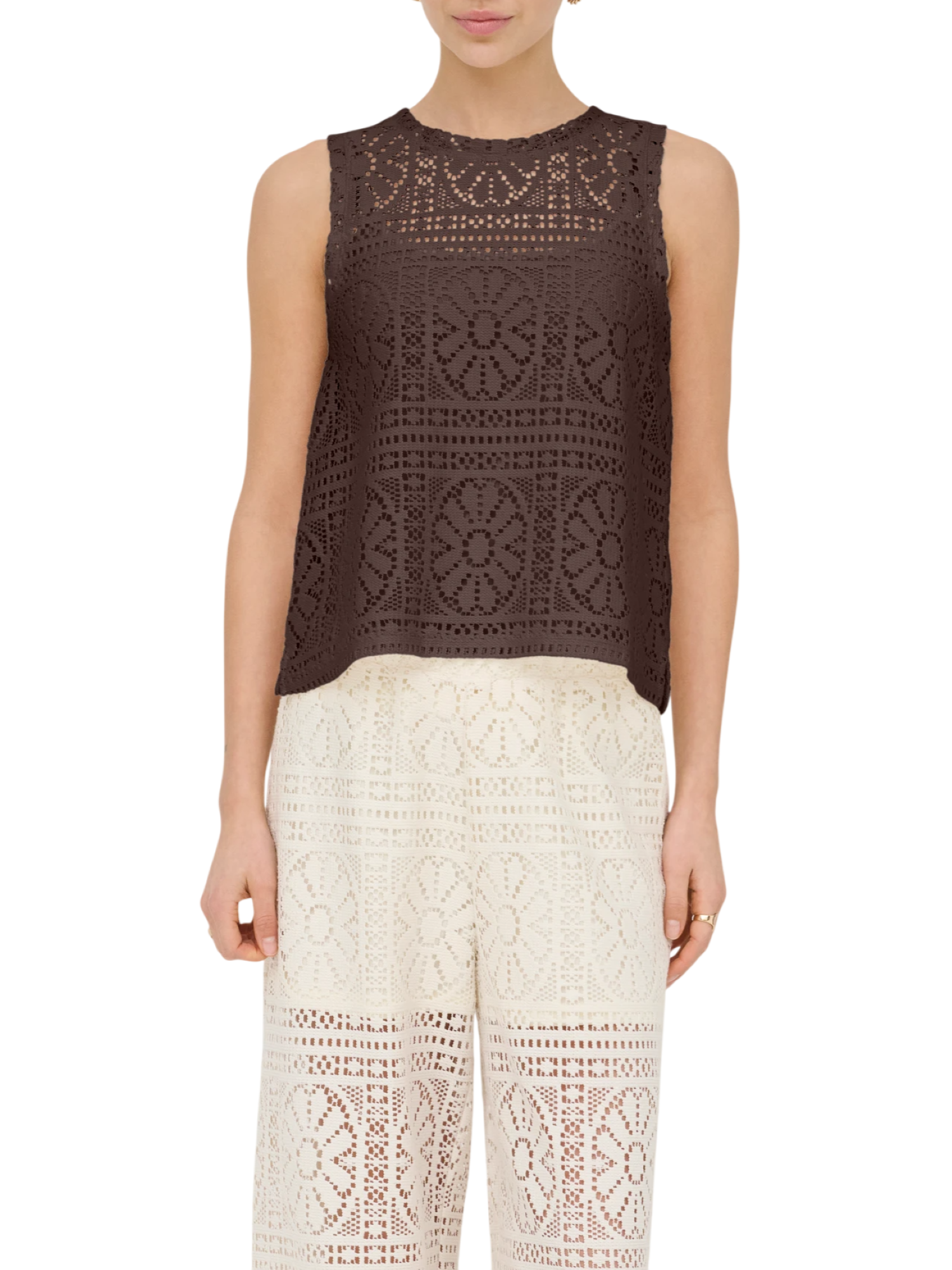 Only top crochet donna marrone 15372105 SHOPPING BAG ONLY 