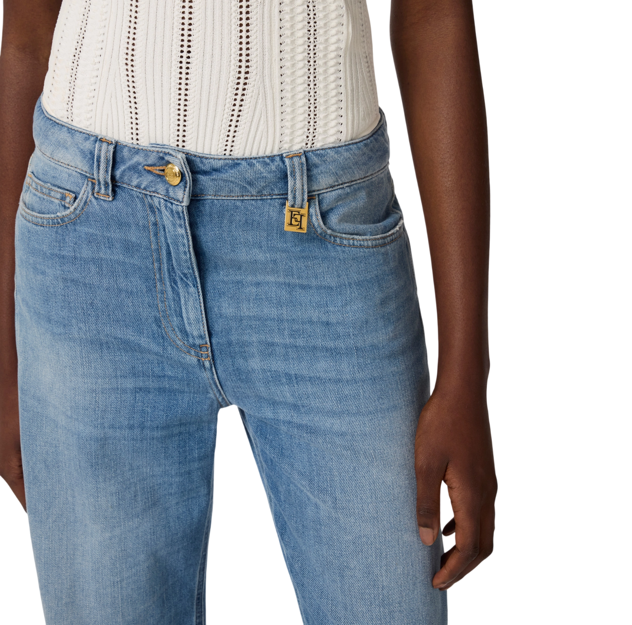 Elisabetta Franchi jeans flare con dettaglio logato lavaggio blu PJ21I61 192 ELISABETTA FRANCHI 