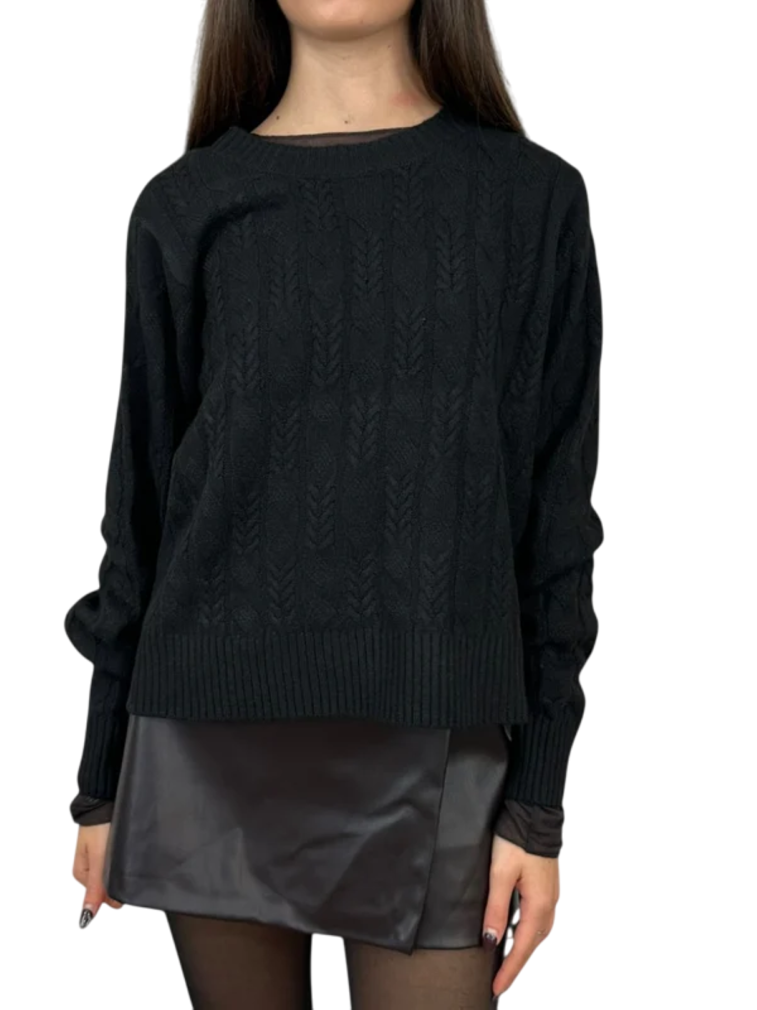 Vero Moda maglia donna con trecce nero 10331814 BLACK VERO MODA 