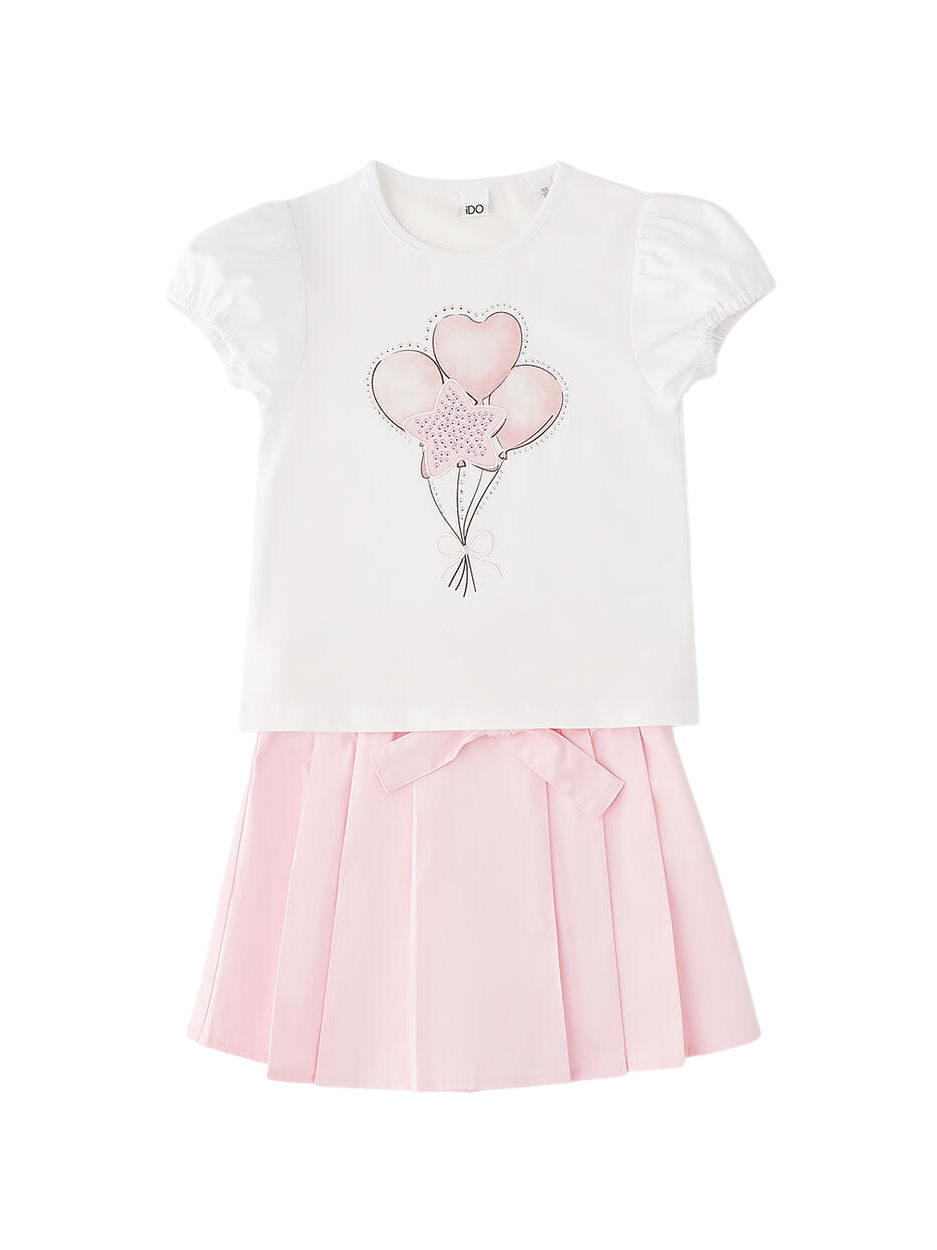 iDo completo bambina T-shirt e shorts a pieghe bianco rosa 4G309 0113 iDO 