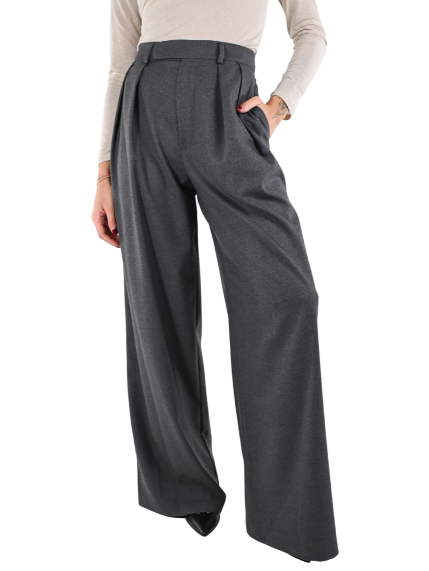 Vicolo pantaloni palazzo con pinces grigio TF1910 GRIGIO VICOLO 