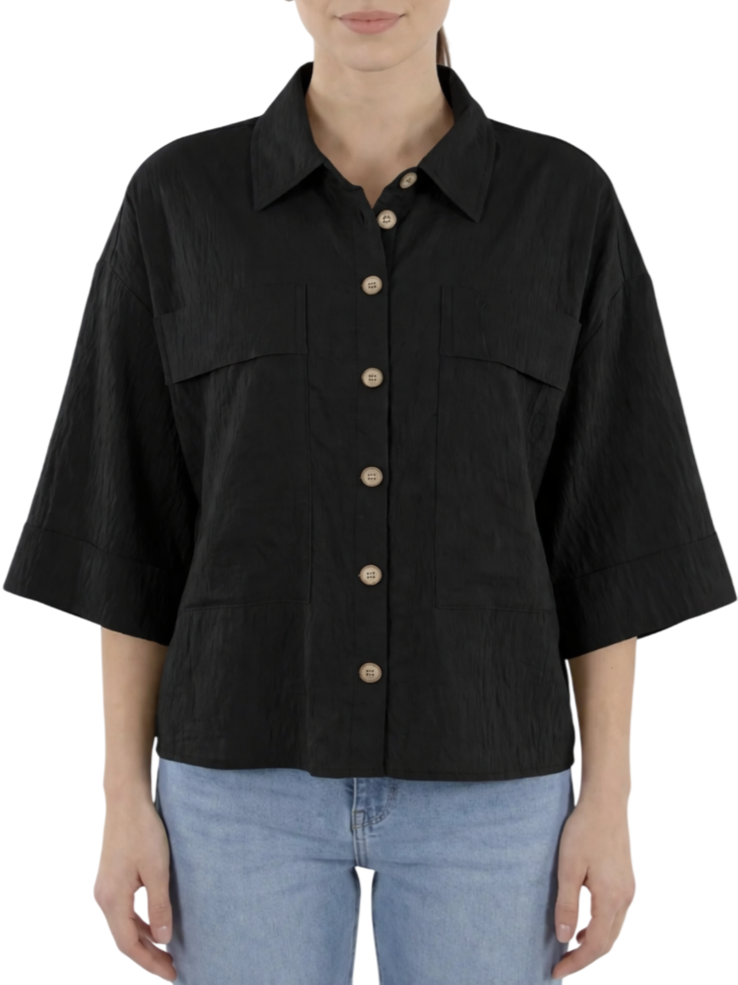 Yes Zee camicia maniche corte misto lino nero G210-EV00 0801 YES-ZEE 