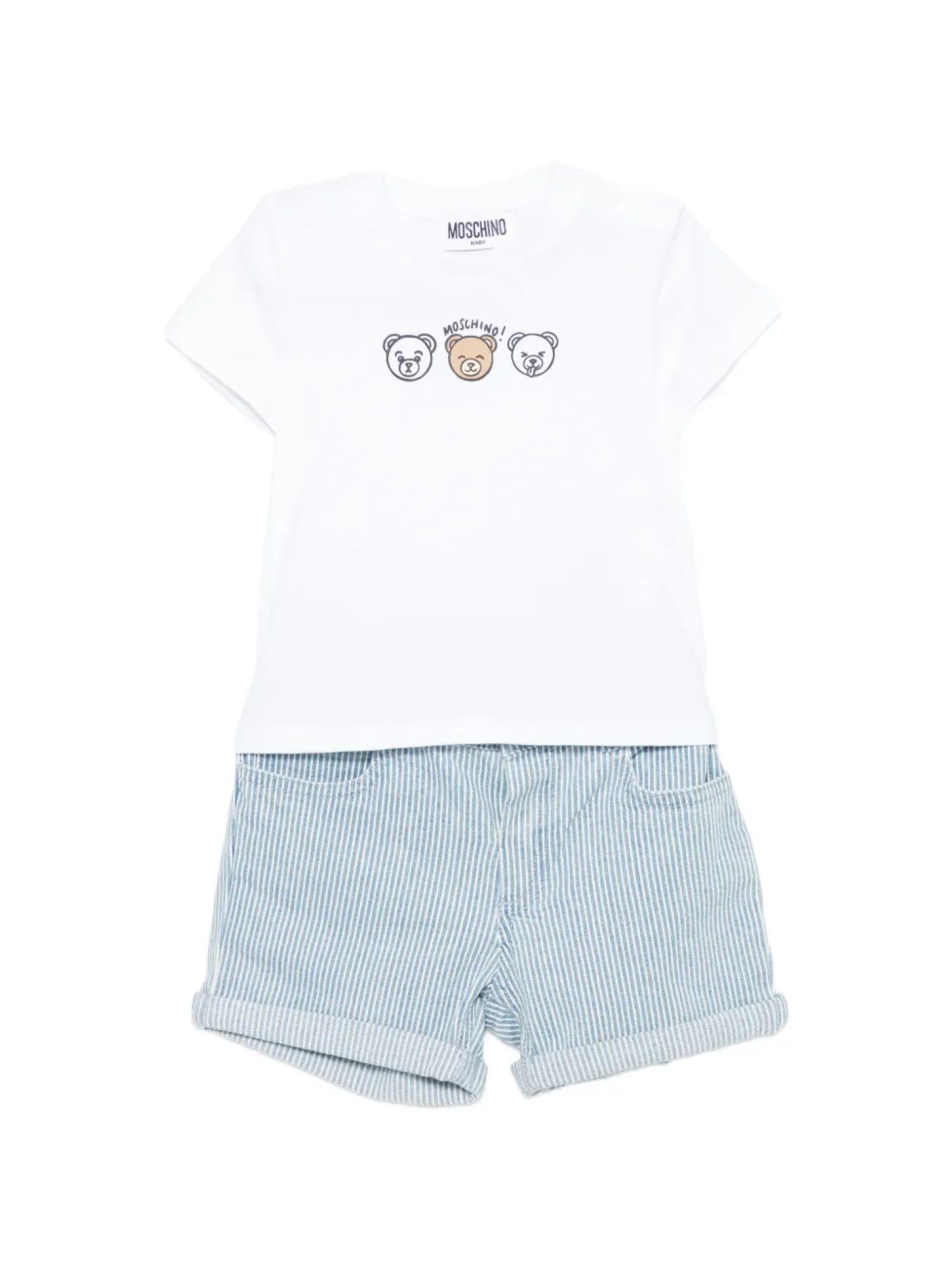 Moschino completo neonato T-shirt e shorts bianco celeste MUG01O-LXE63 86816 MOSCHINO 