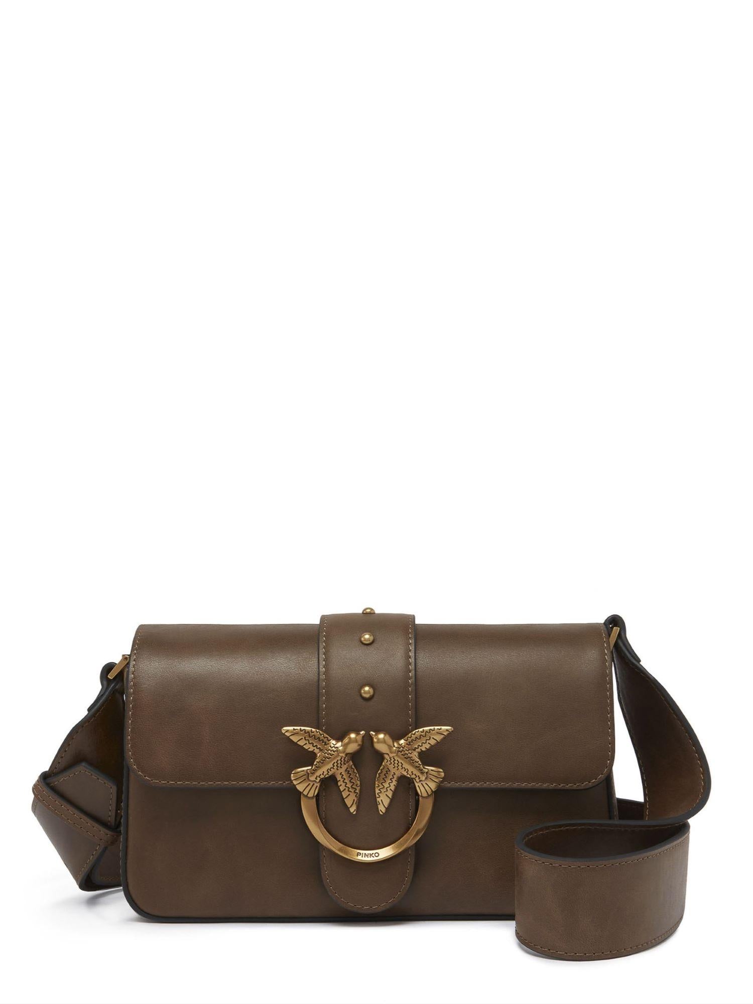 Pinko borsa Love One Mini Slouchy in pelle lavata marrone 104340-A2C2 L17Q PINKO 