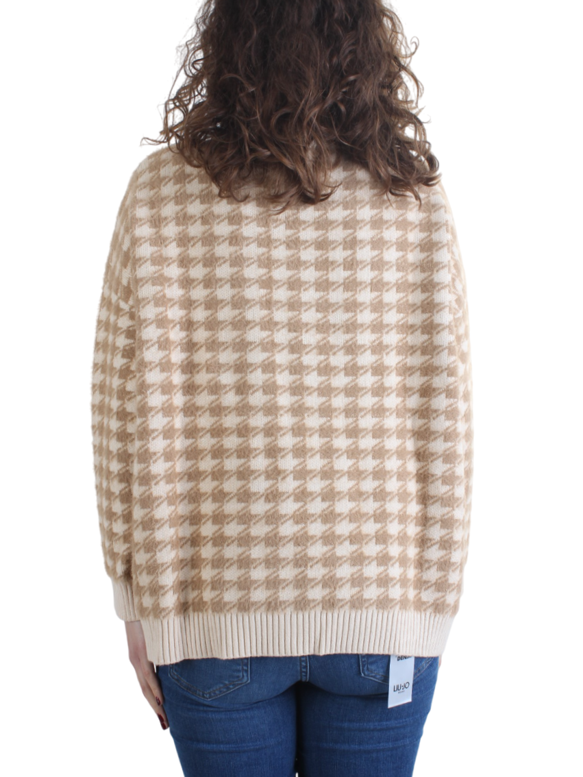 White Wise maglia dolcevita in fantasia Pied de Poule beige WW19141 NATURALE-CAMMELLO WHITE WISE 