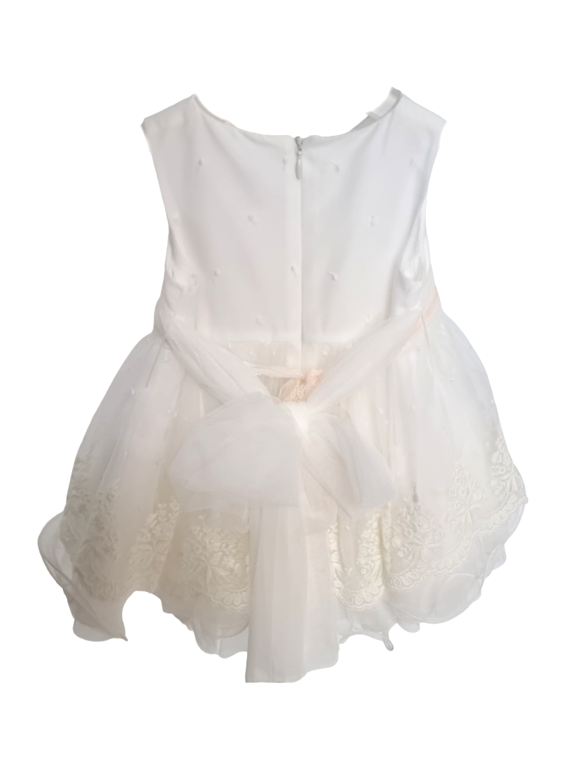 Mimilù abito da cerimonia neonata smanicato in tulle ricamato bianco 360 BLANCO MImilù 