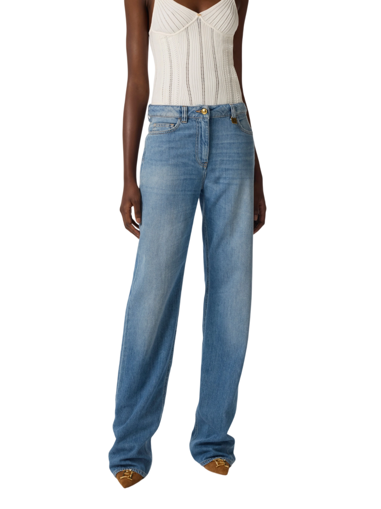 Elisabetta Franchi jeans flare con dettaglio logato lavaggio blu PJ21I61 192 ELISABETTA FRANCHI 