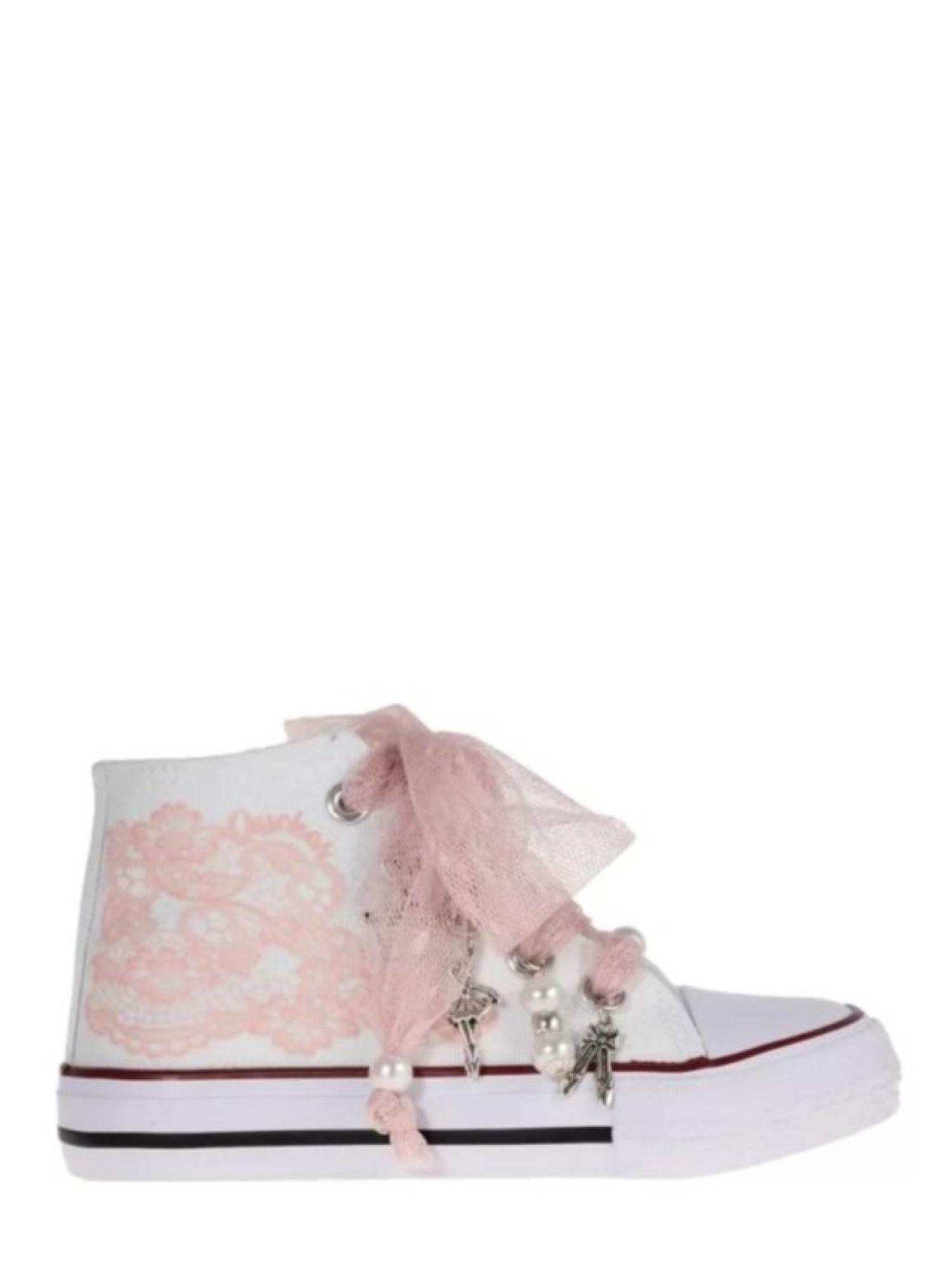 QUICKAS Sneakers alte in tela con tulle e ciondoli Bianco S2428 MAQUILLAJE QUICKAS 