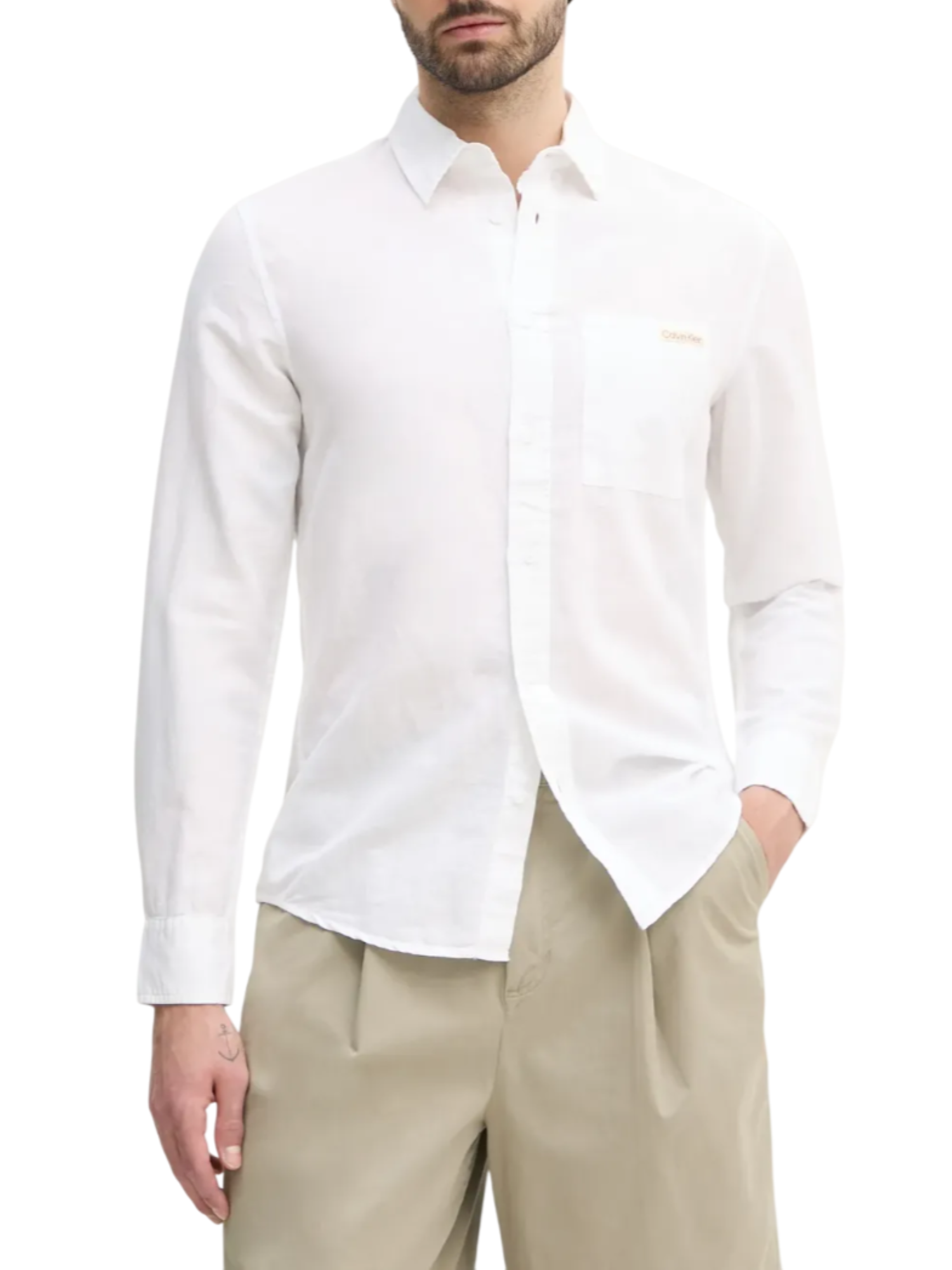 Calvin Klein Jeans camicia in misto lino manica lunga bianco J30J327295 YAF Calvin Klein Jeans 