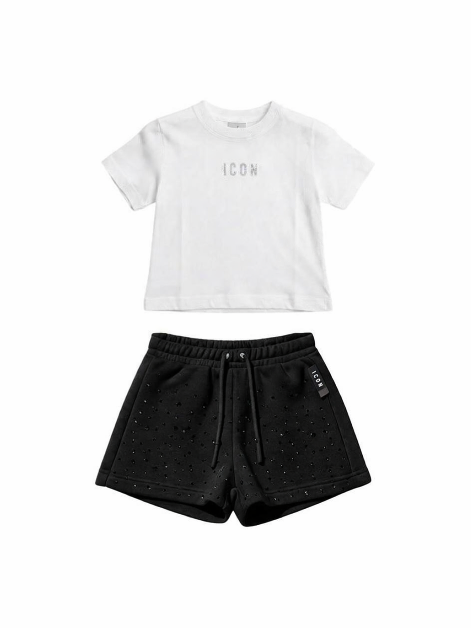 Icon completo bambina T-shirt e shorts con strass bianco nero INGFS001235 1006 ICON 