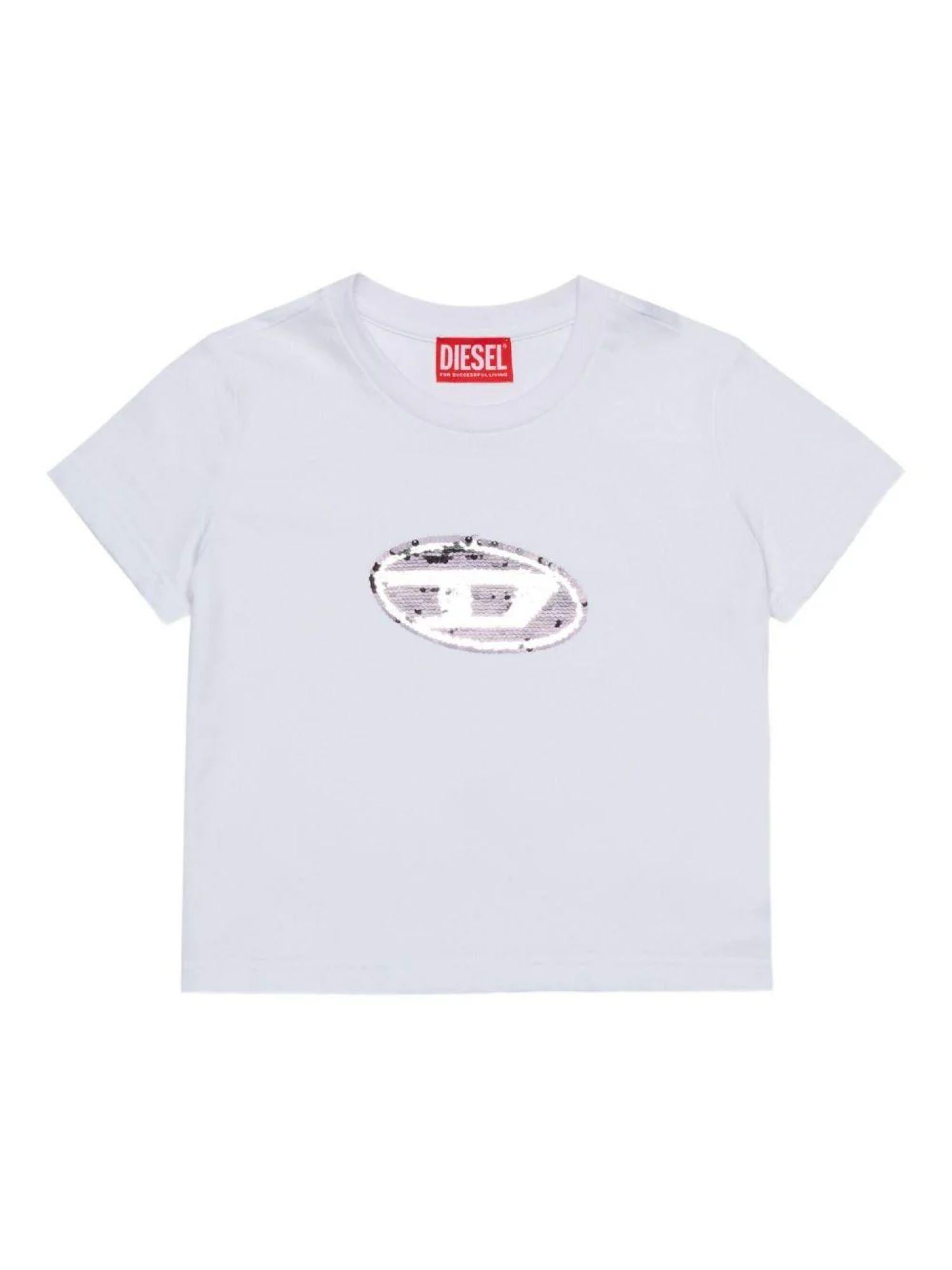 Diesel T-shirt manica corta con logo paillettes bianco J02371-KYAUN K100 DIESEL 