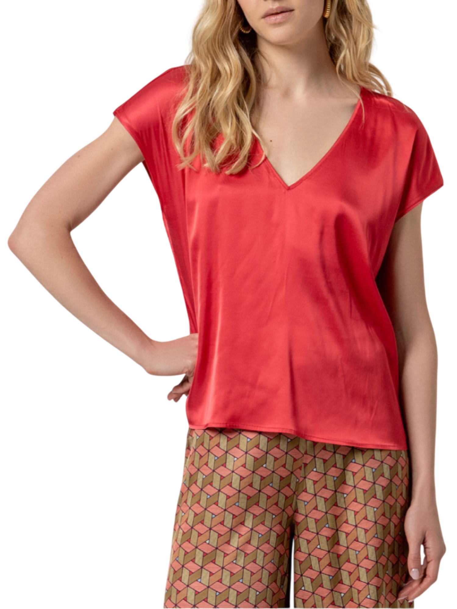 Surkana blusa in raso scollo a V rosso 516HIEN126 40 SURKANA 