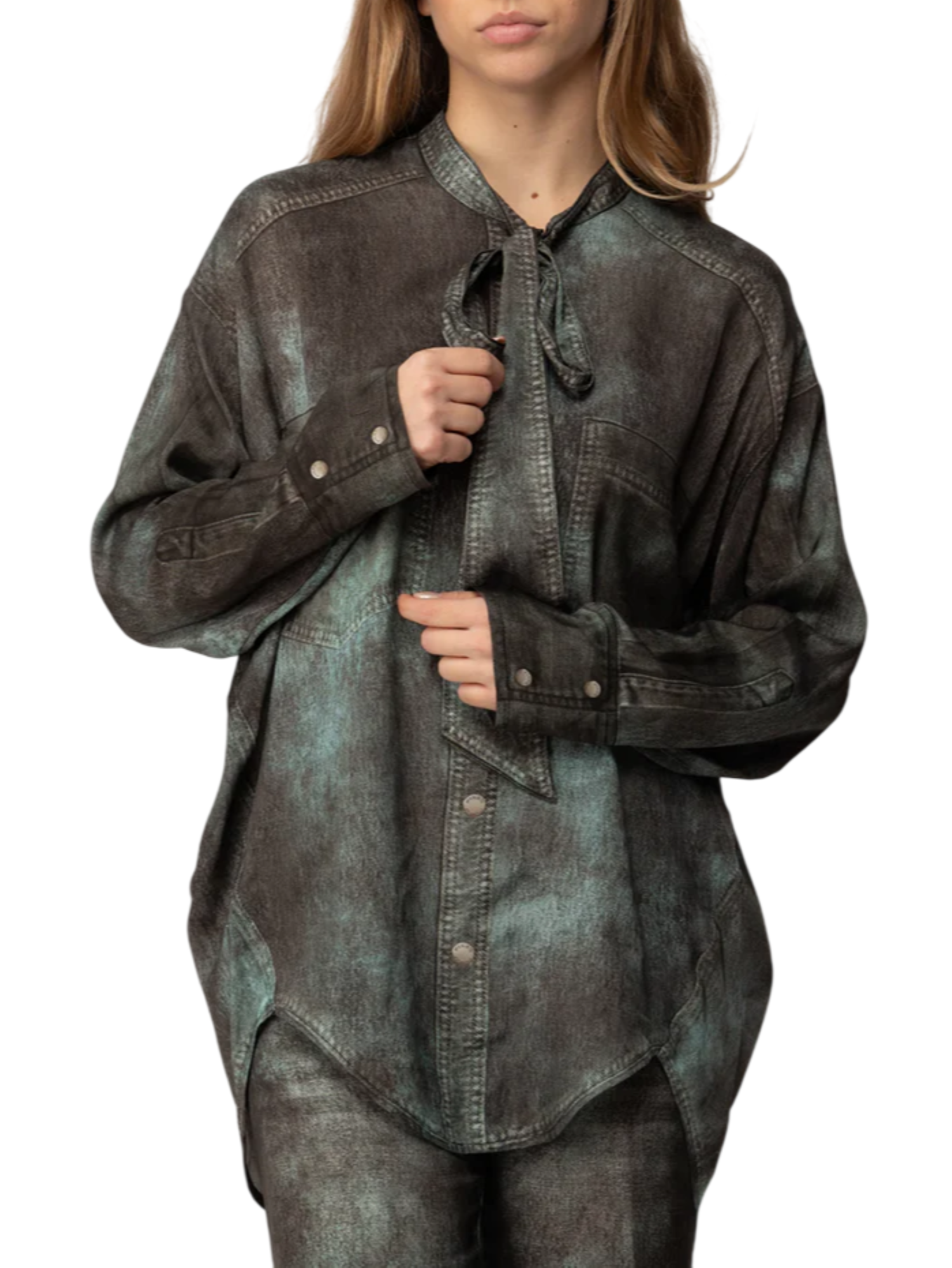 Pinko camicia donna in viscosa stampa Trompe oeil lavaggio denim 106133-A2ZV IS1 PINKO 