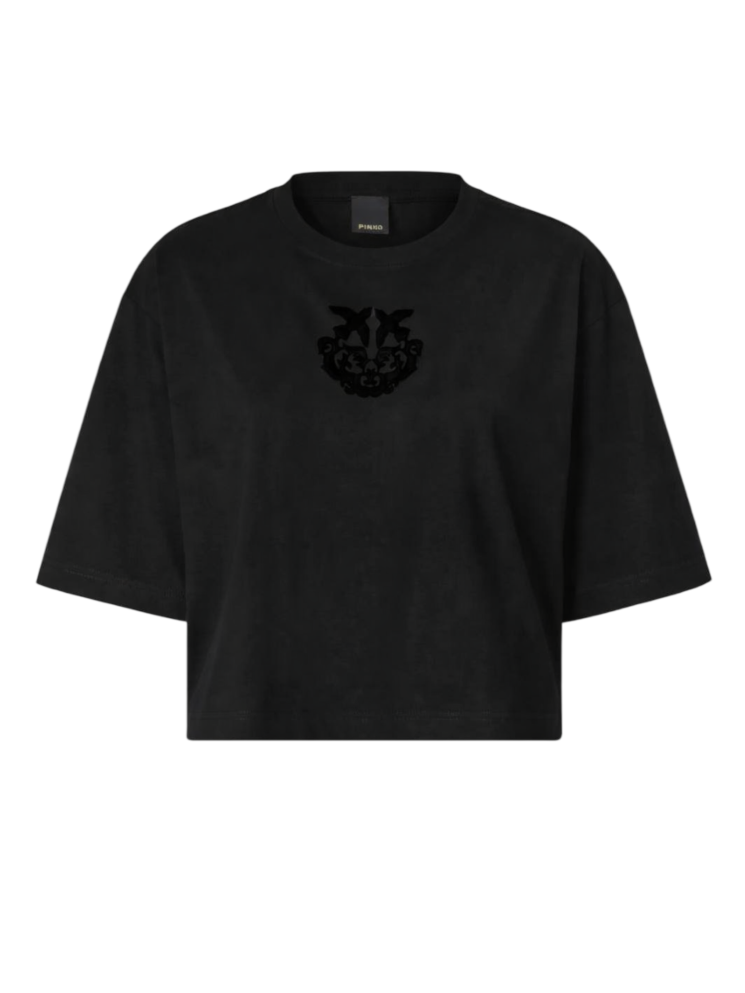Pinko T-shirt crop Borghetto  con logo ricamato nero 106814-A3AM Z99 PINKO 