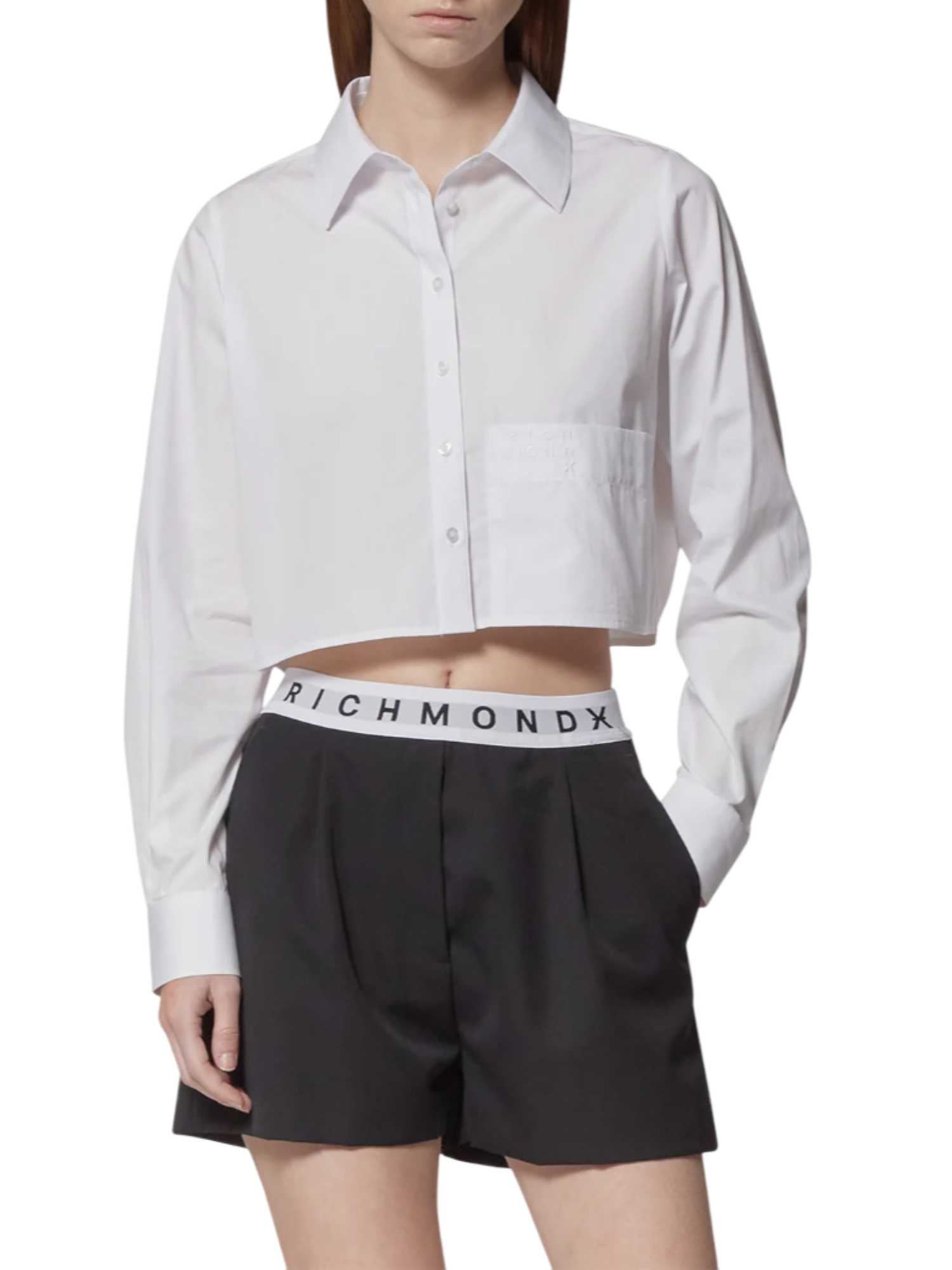 John Richmond camicia crop manica lunga con logo bianco UWP25031CA WHITE John RICHMOND 