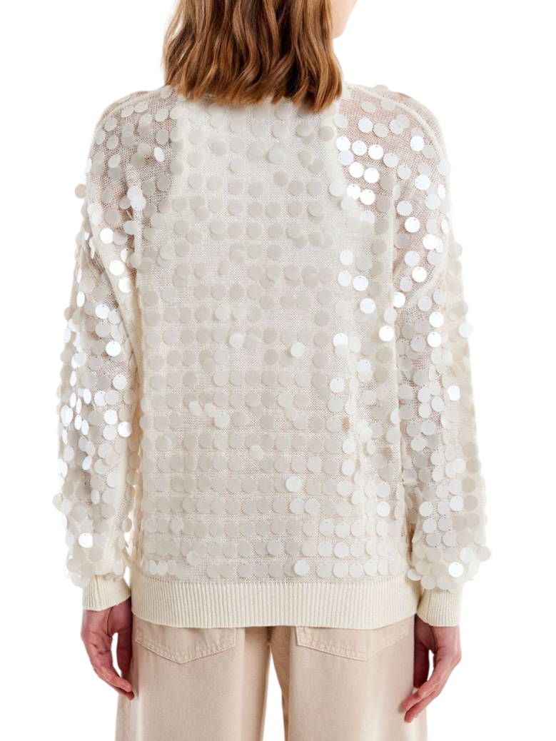 Vicolo cardigan in maglia traforata con paillettes panna 77002D PANNA VICOLO 