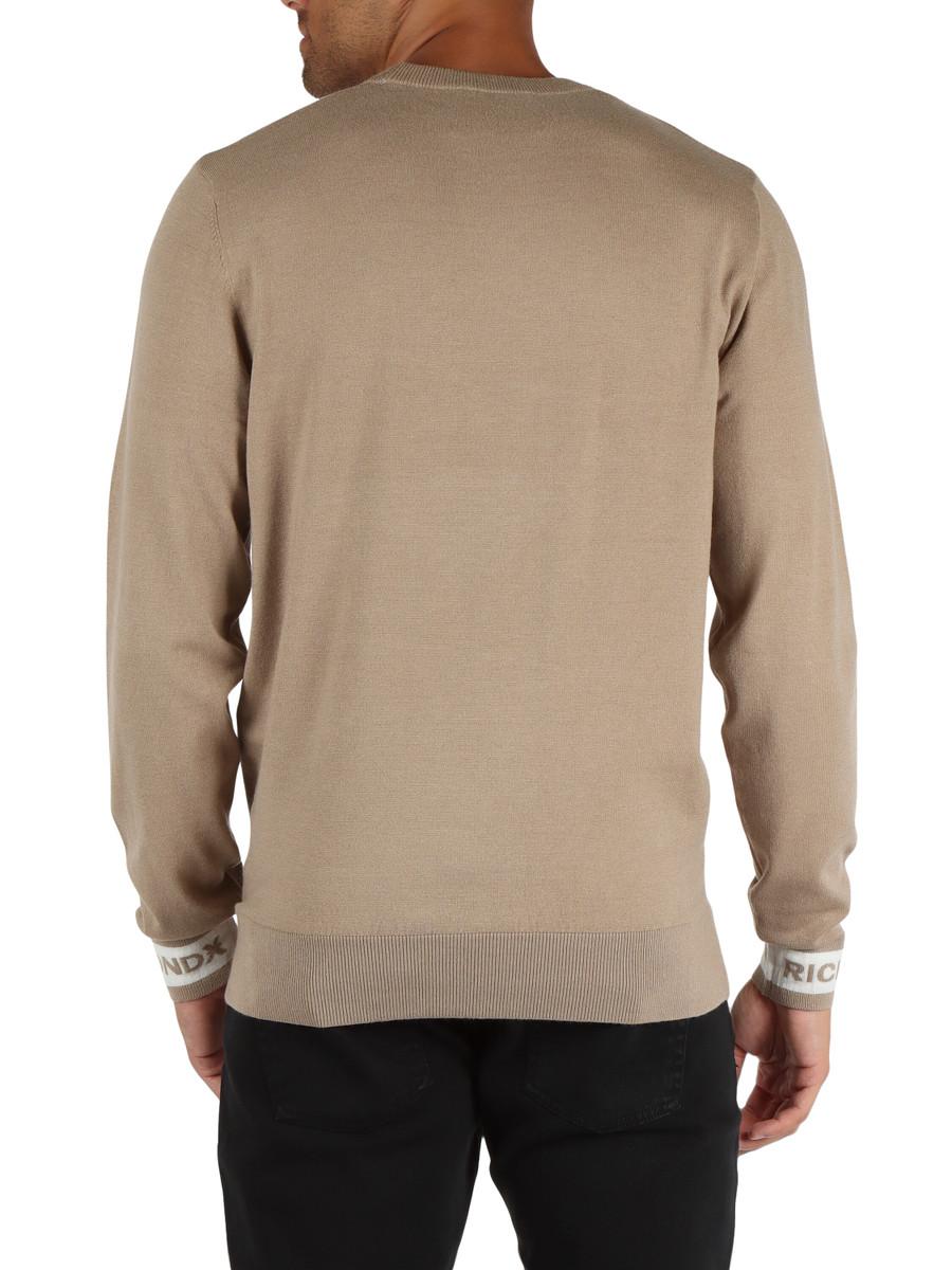 John Richmond maglia girocollo Artuso con logo jacquard beige UMA24099MA CHINCHILLA John RICHMOND 