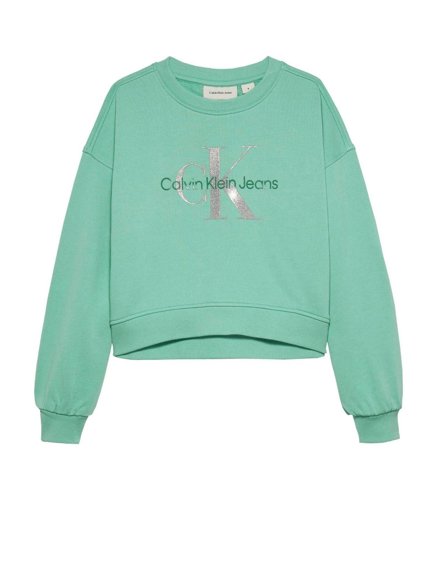 Calvin Klein Jeans felpa bambina con logo glitter verde acqua IG0IG02823 L40 Calvin Klein Jeans 