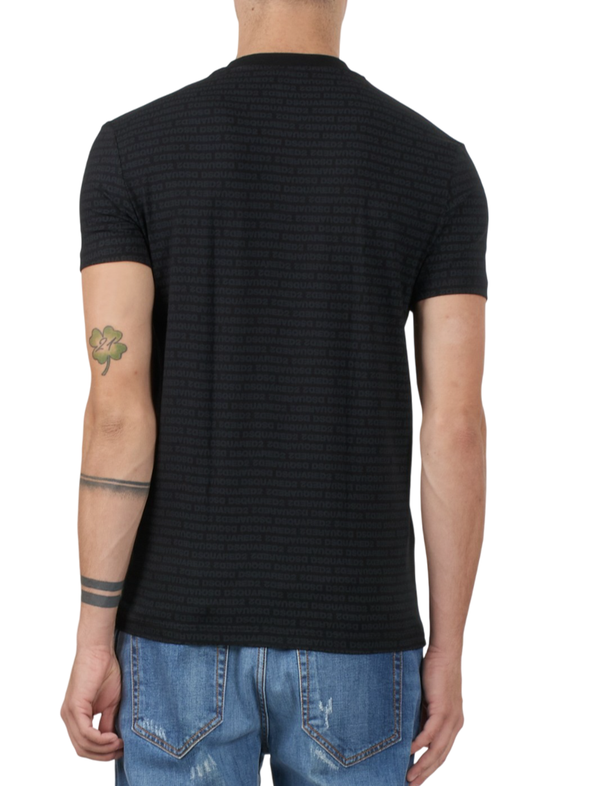 Dsquared2 T-shirt maniche corte con logo all over nero D9M205510 BLACK DSQUARED2 