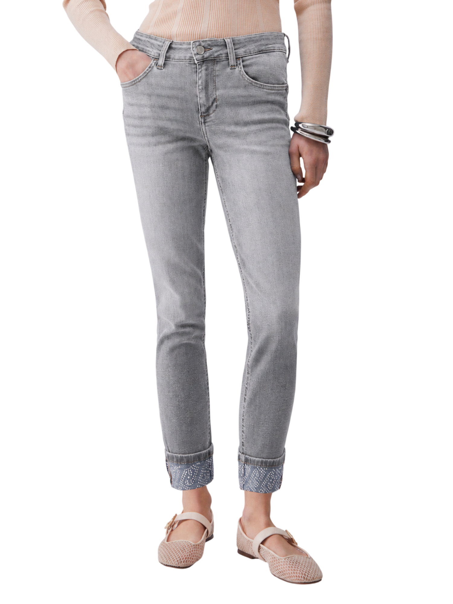 Liu Jo jeans Monroe slim con risvolto gioiello lavaggio grigio UA6006D0305 87484 LIU JO 