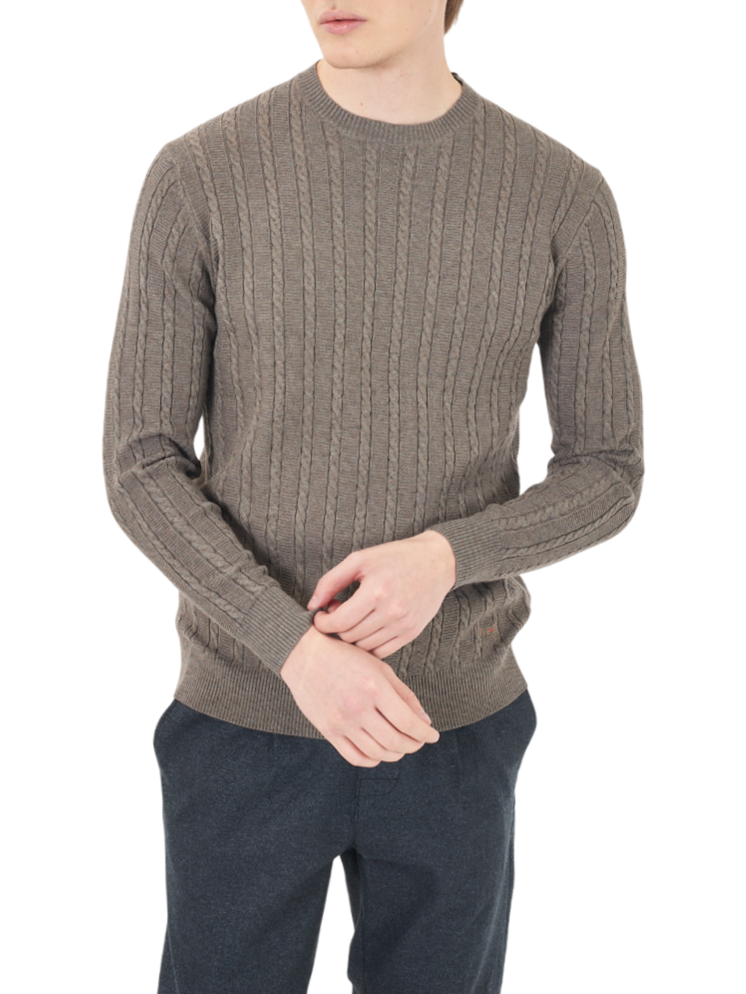 Yes Zee maglia uomo con trecce misto lana tortora M887-MG00 0298 YES-ZEE 