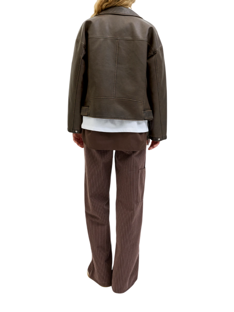 Jjxx giubbino donna stile chiodo in ecopelle marrone 12262131 BRACKEN-WASHED JJXX 