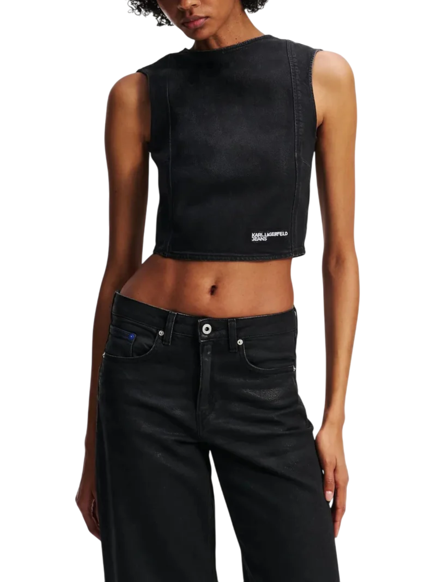 Karl Lagerfeld Jeans top crop in denim spalmato nero A3W11003 1CG KARL LAGERFELD 