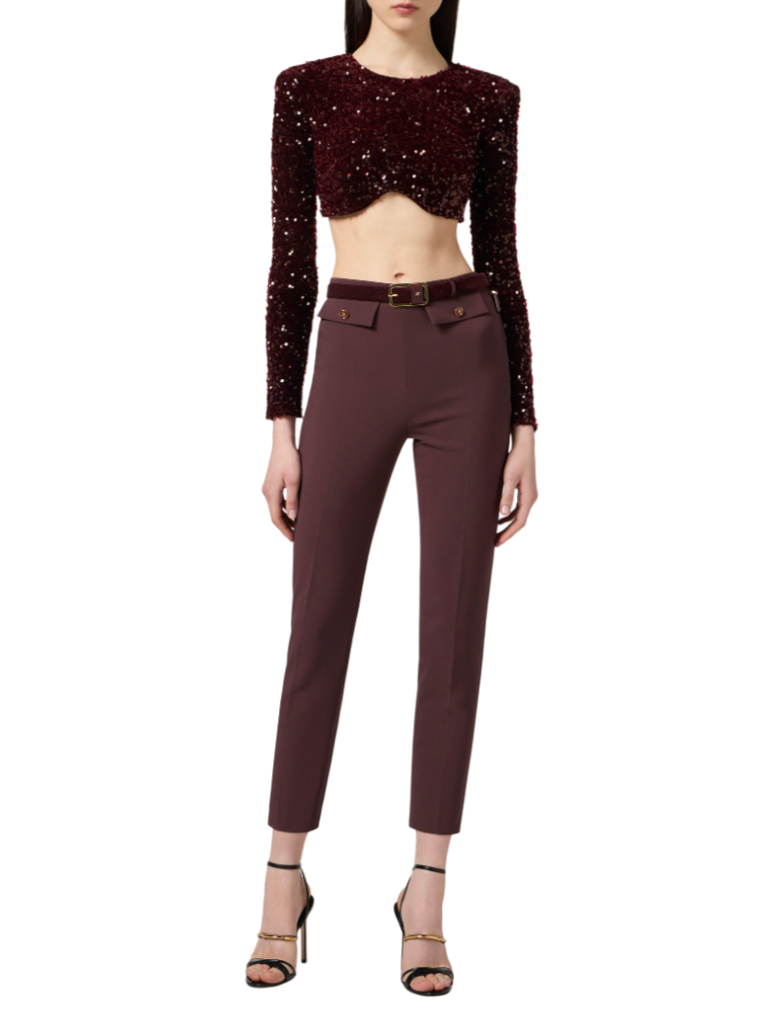 Elisabetta Franchi pantaloni slim in crepe borgogna PA12056E2 EA4 ELISABETTA FRANCHI 