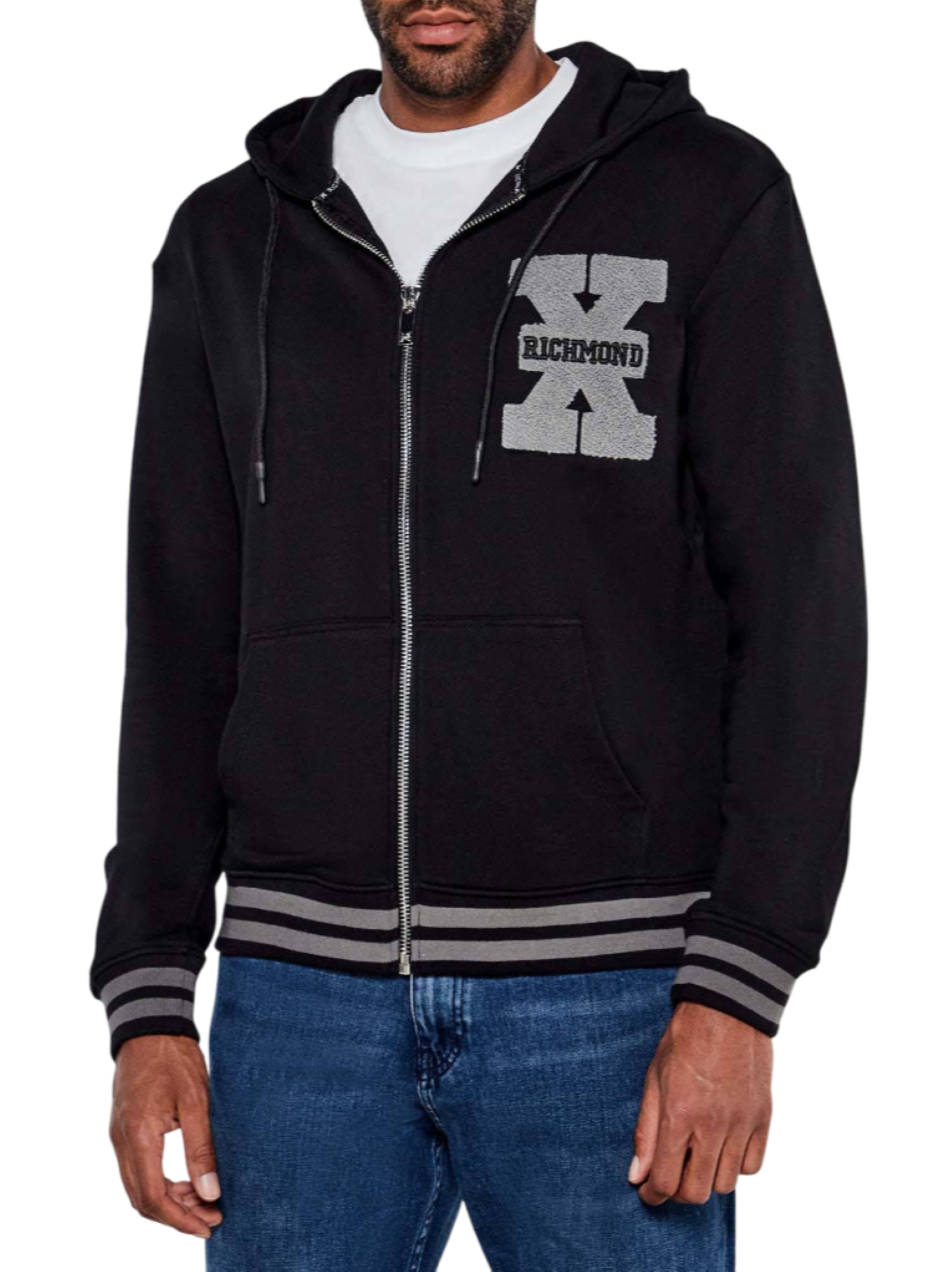 John Richmond felpa con zip e cappuccio nero UMA25049FE BLACK John RICHMOND 