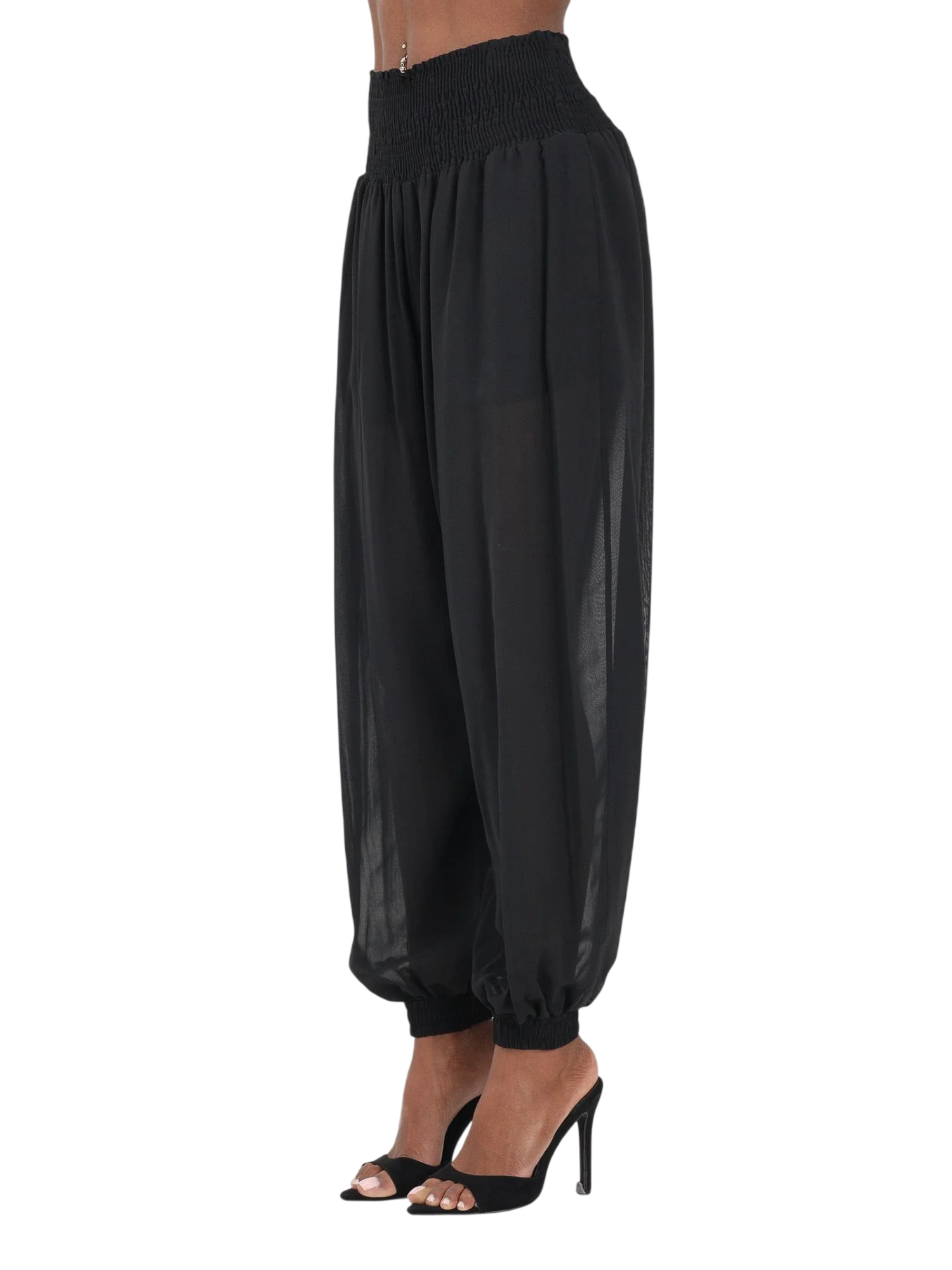 Pinko pantaloni Bore voile trasparente con polsini nero 106845-A3B2 Z99 PINKO 